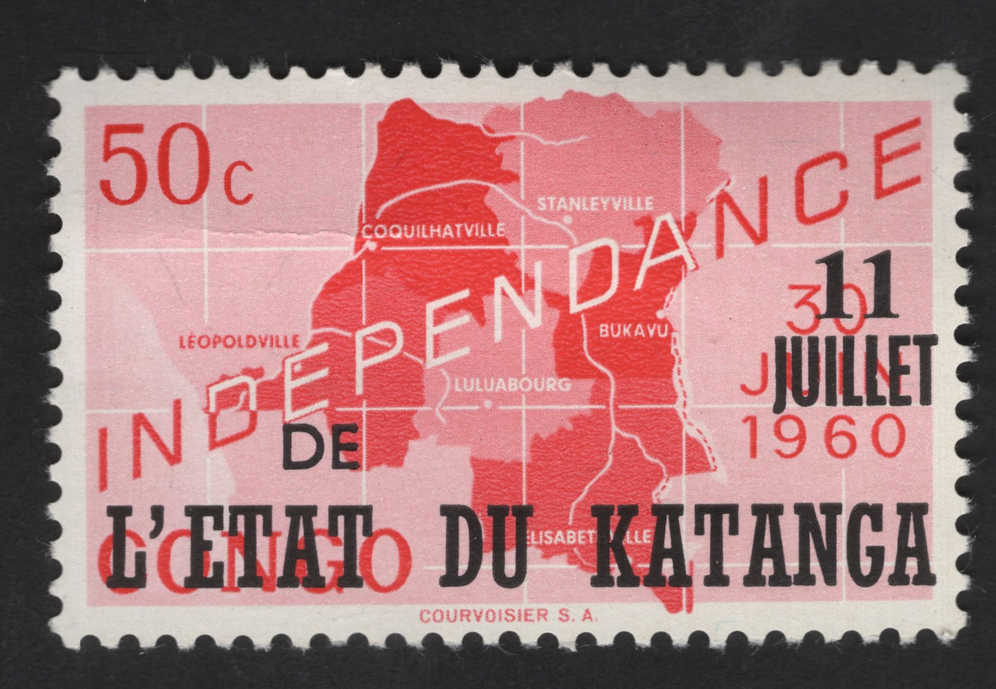 SCG13898 - 🇨🇩 Congo (Katanga Secession) 1960 – Independence Overprint Map Stamp (50c)