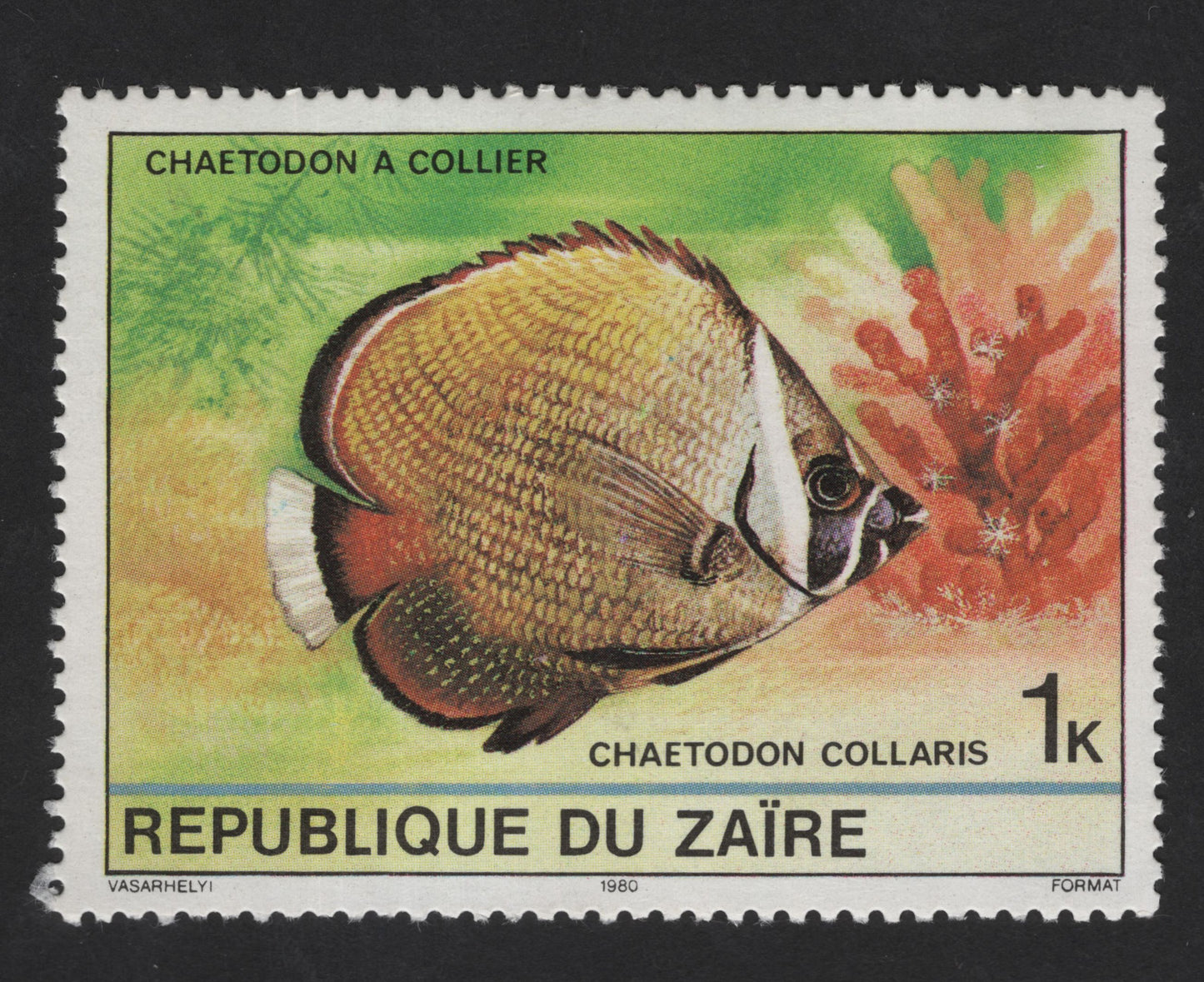 SCG13921 - Zaire 1K Chaetodon Collaris (Butterflyfish) Stamp – 1980