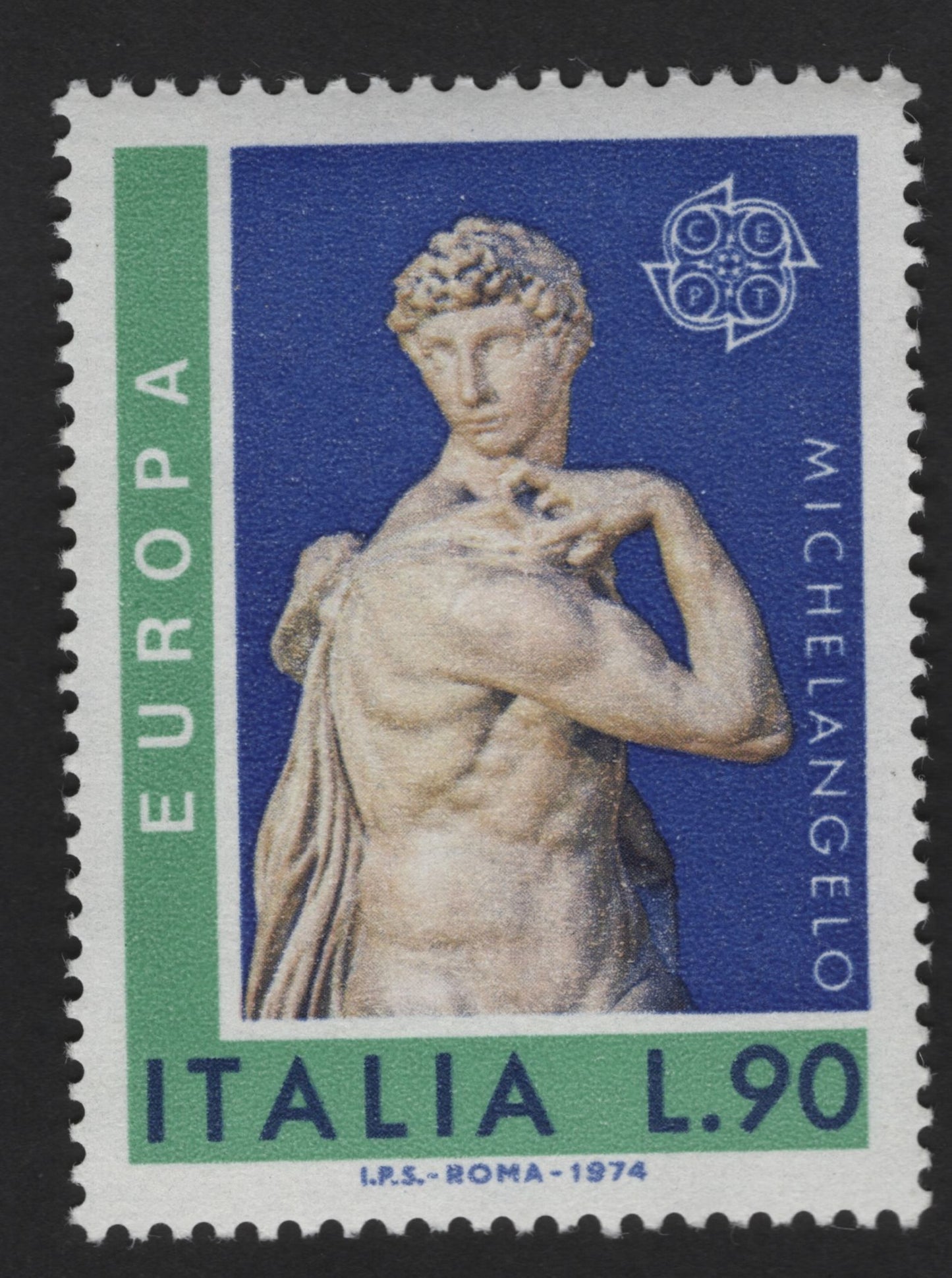 SCG14003 - 🇮🇹 Italy 1974 – Europa CEPT “Michelangelo’s David” Stamp (L.90)