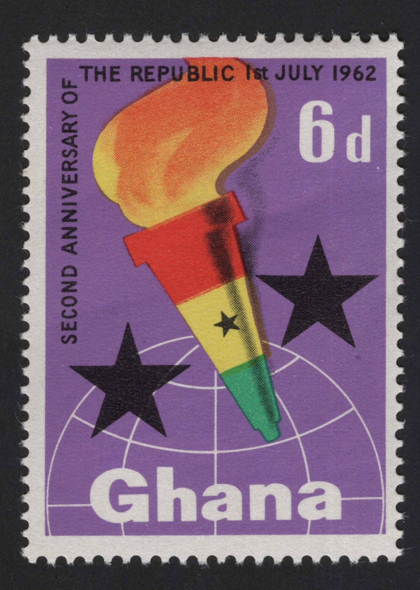 SCG14006 - Ghana 1962 – Second Anniversary of the Republic (6d Torch & Stars Issue)