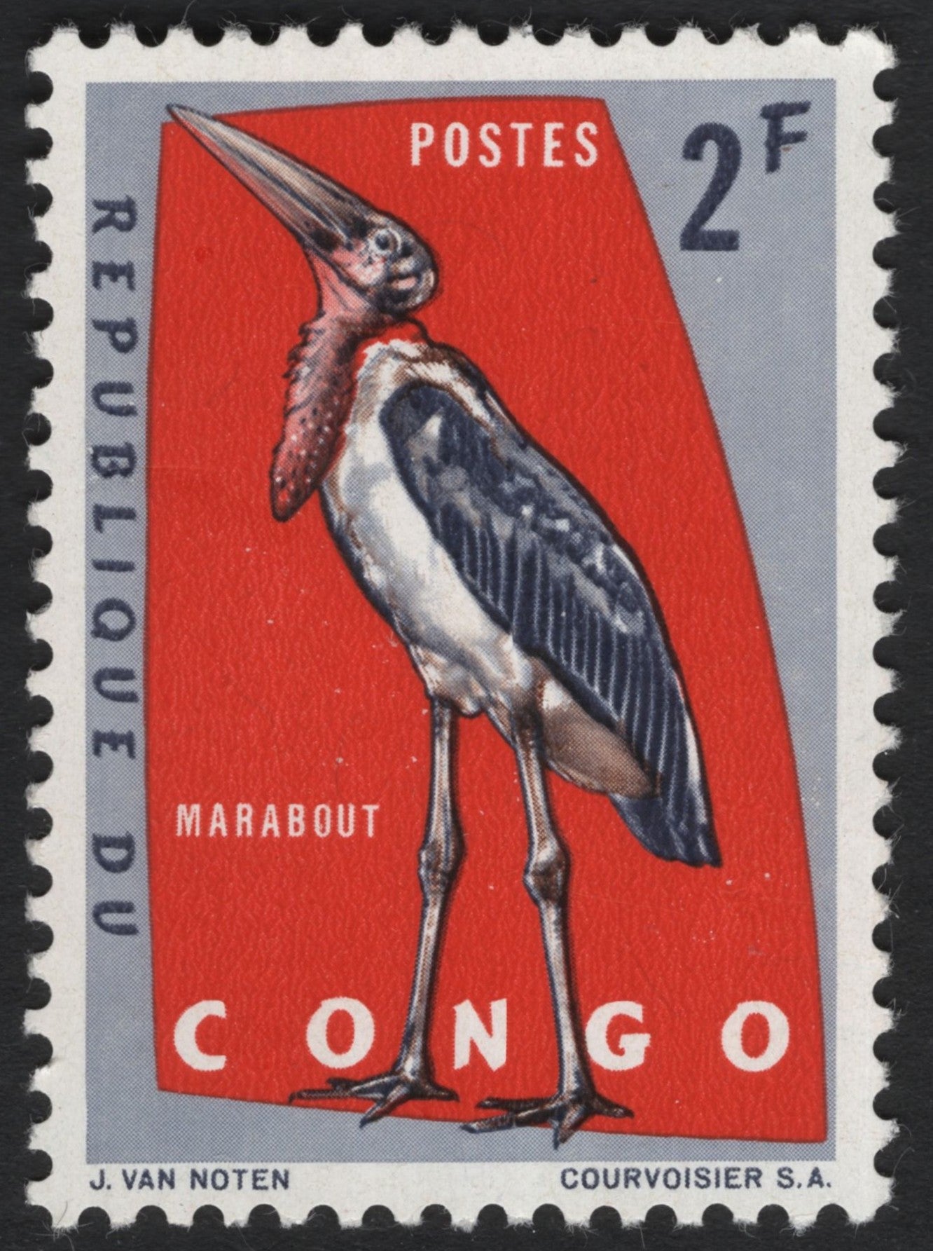 SCG7203 - Marabou Stork – Republic of Congo, 2 Francs Issue