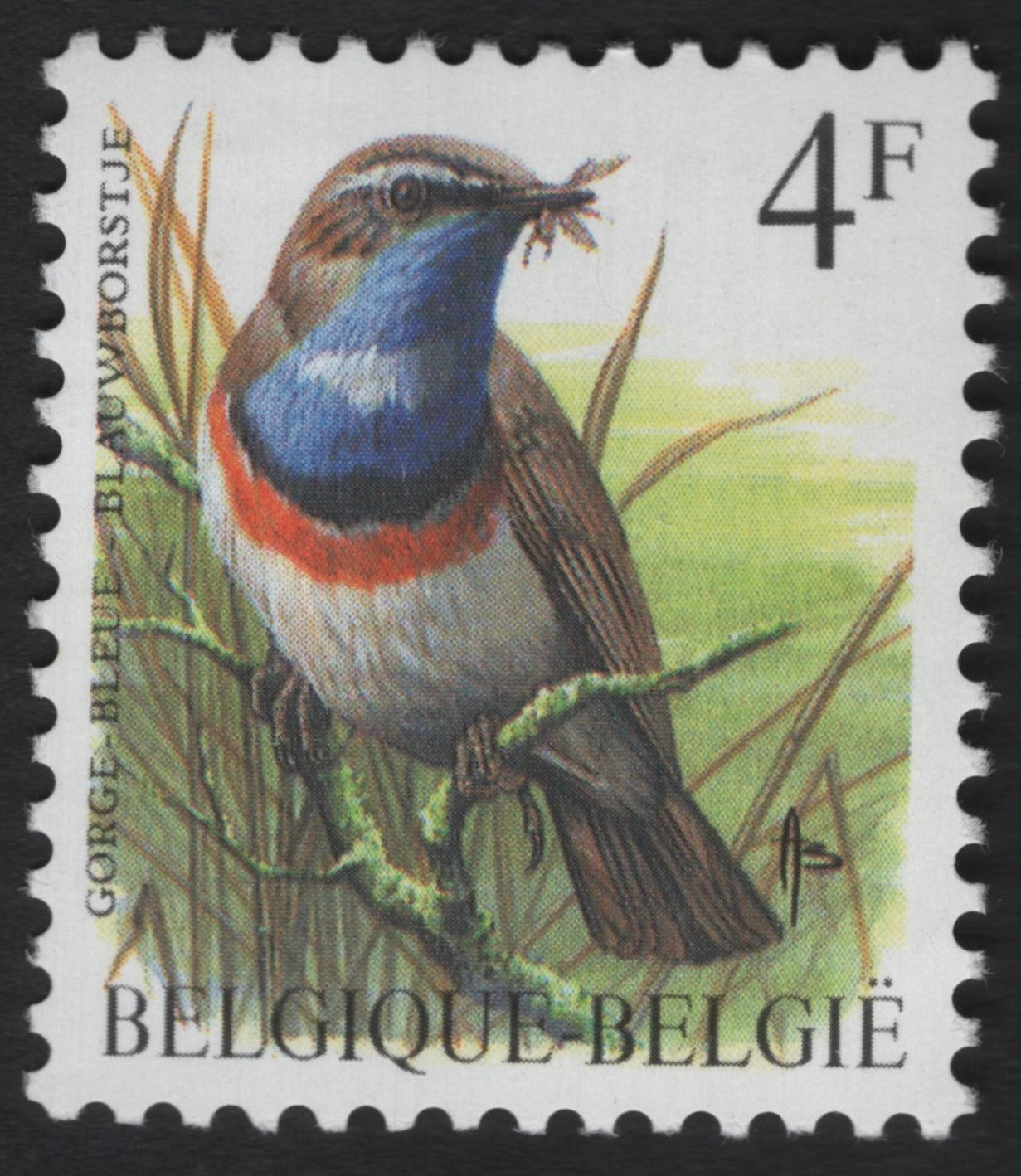 SCG7236 - Belgium 4 Francs – Bluethroat (Luscinia svecica)