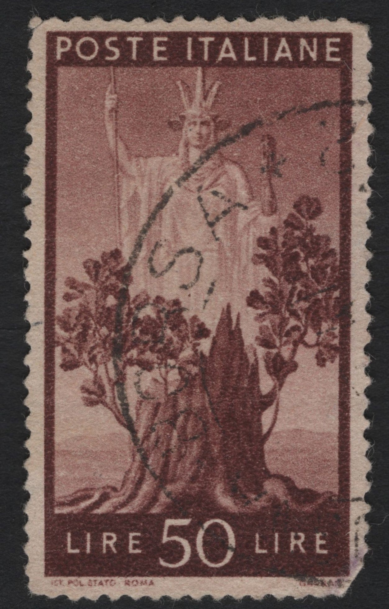SCG7601 - Italy – 50 Lire “Italia Turrita” Definitive (1950s)