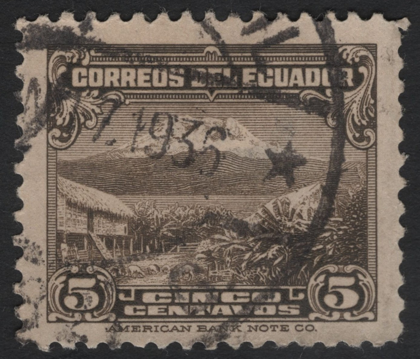 SCG7398 - Ecuador 1935 – Rural Village and Volcano (5 Centavos)