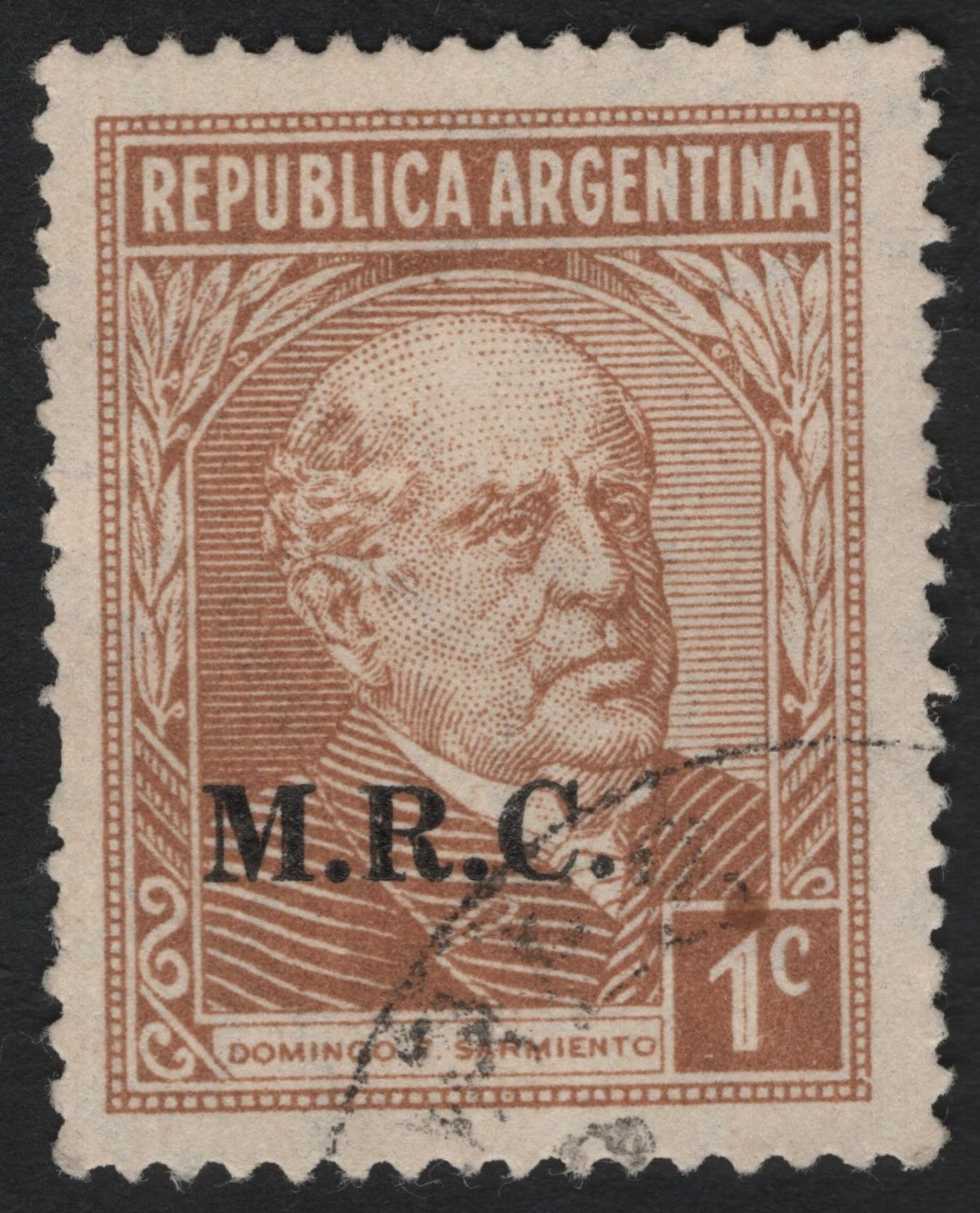 SCG7389 - Argentina 1 Centavo “Domingo F. Sarmiento” Overprinted M.R.C. (c. 1935–1940s)
