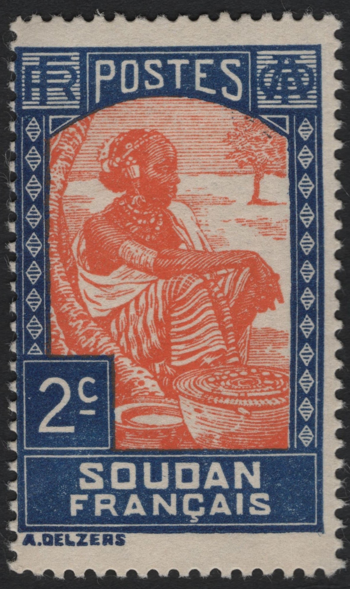 SCG10540 - French Sudan – 2c “Seated Woman with Baskets” Colonial Issue (c.1930s)