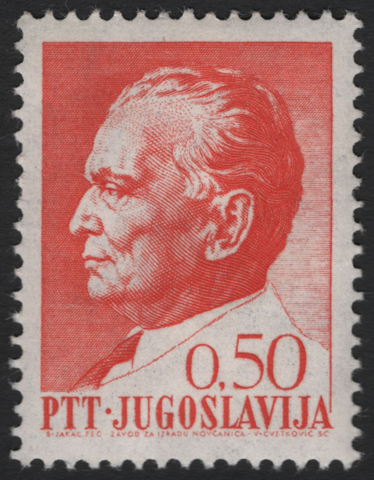 SCG10541 - Yugoslavia 0.50d Red Definitive – Marshal Tito Portrait
