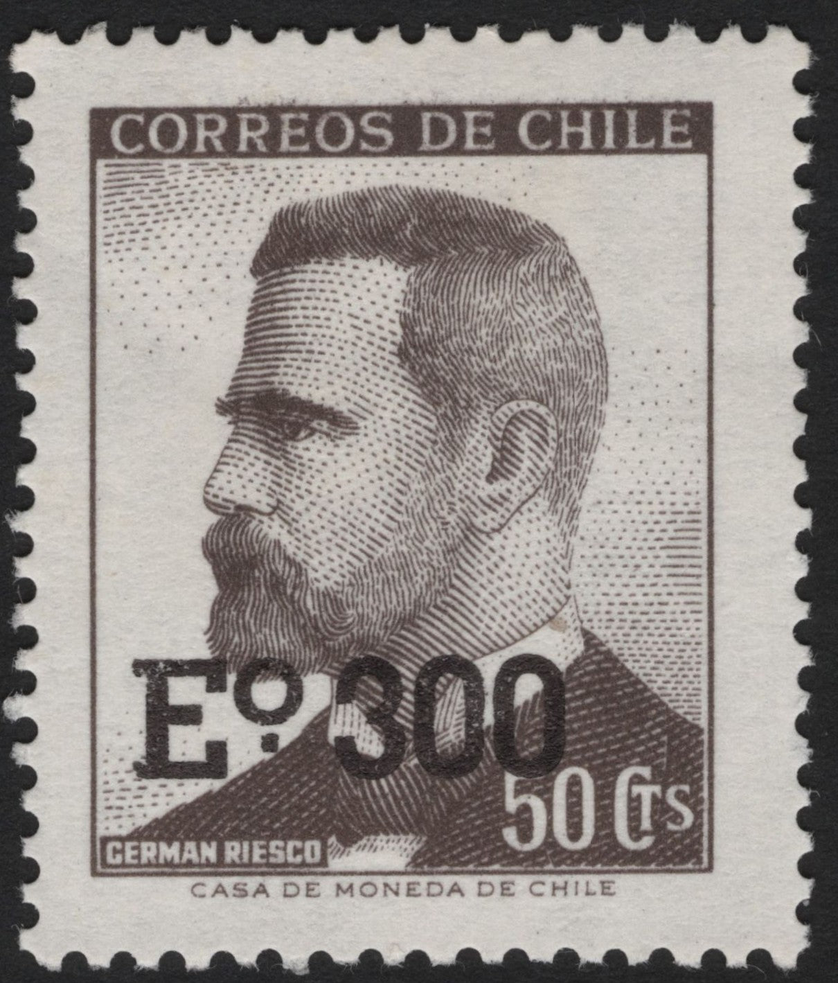SCG6415 - Chile 50 Centavos Overprint “Eº 300” – Germán Riesco (Definitive Issue)