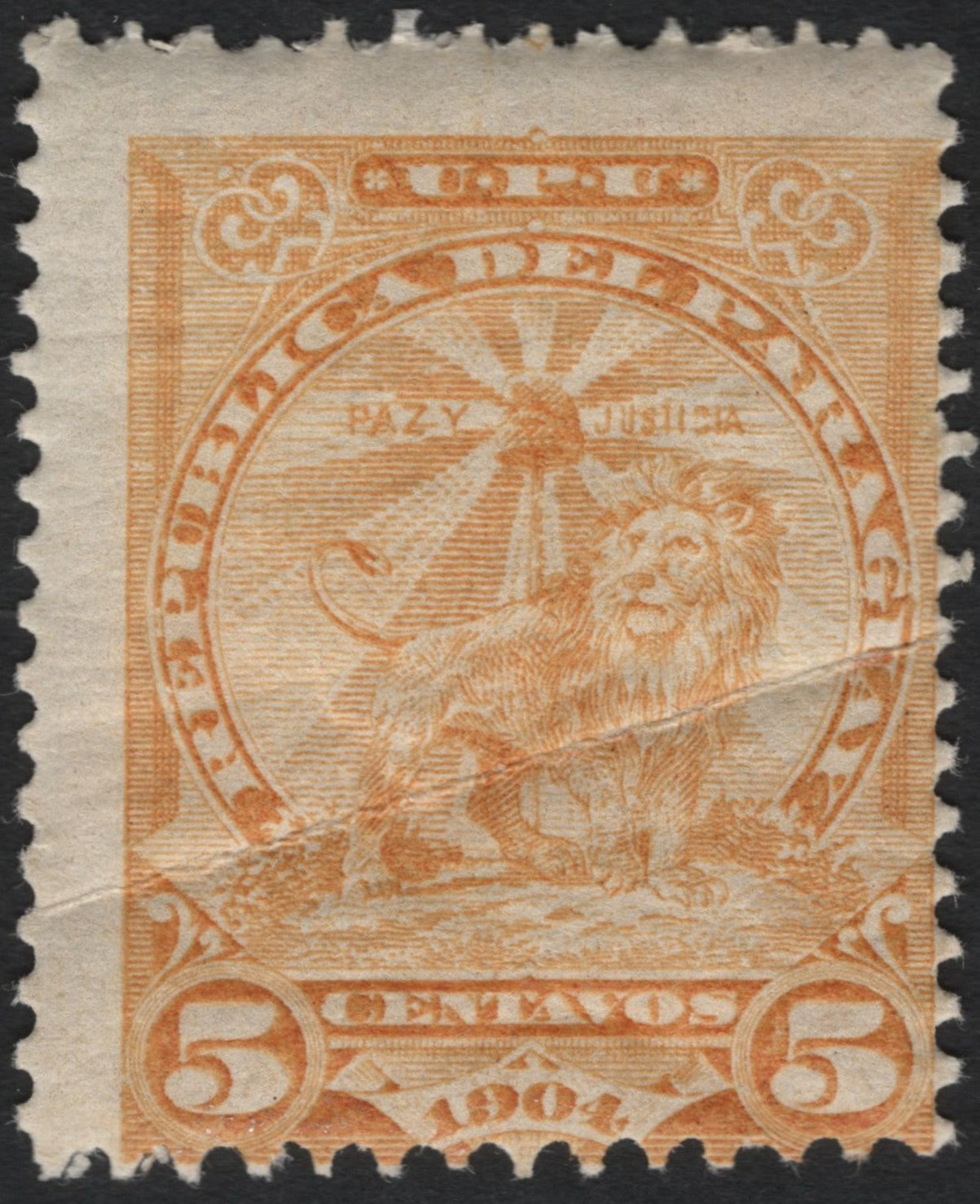 SCG10910 - Paraguay 1904 Lion of Liberty – 5c Orange Definitive