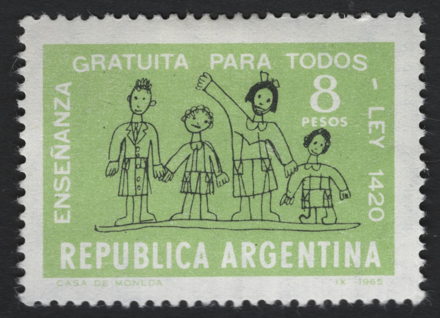 SCG10573 - Argentina 1965 “Enseñanza Gratuita para Todos” 8 Pesos Stamp
