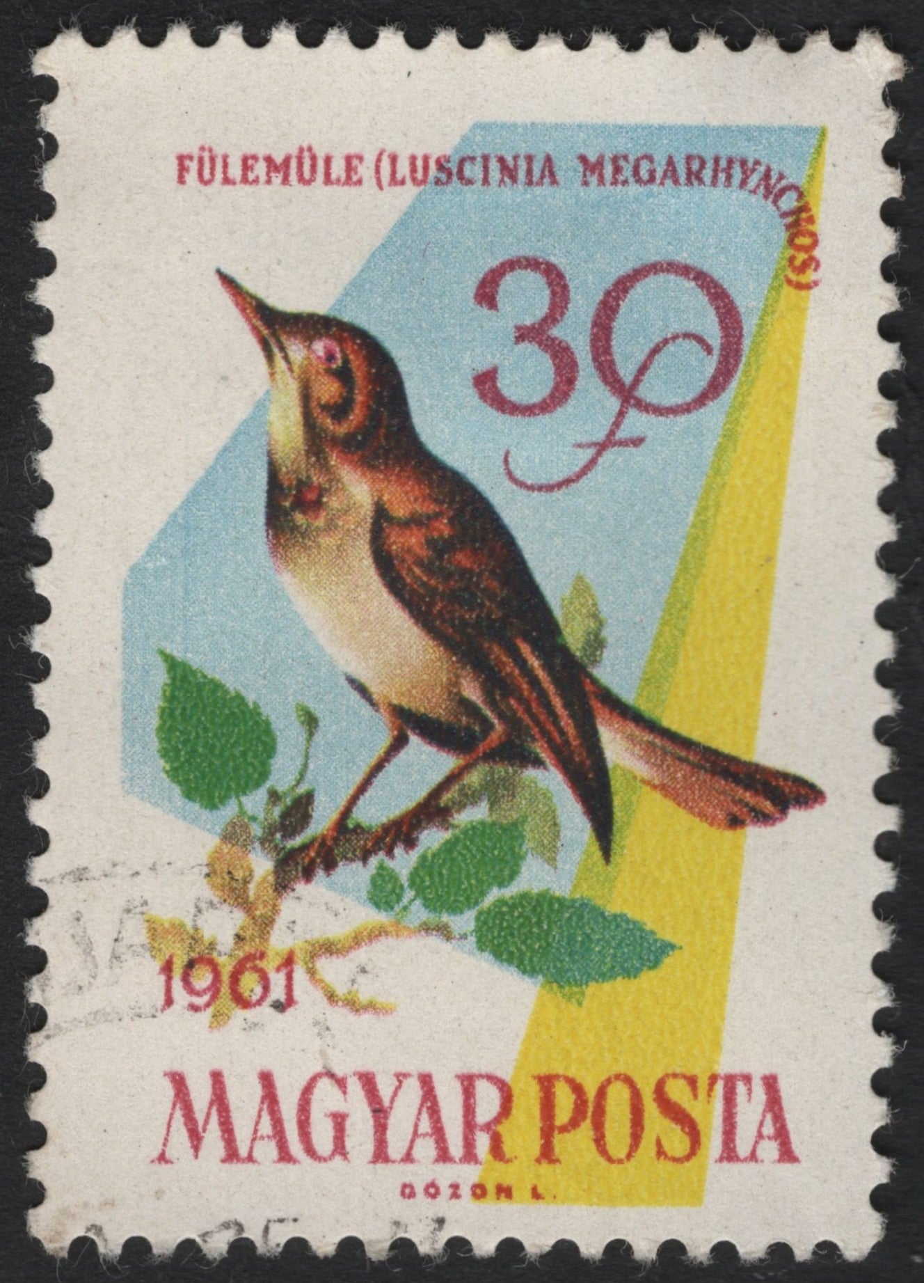 SCG10549 - ðŸ‡ðŸ‡º Hungary 1961 – Nightingale (Luscinia megarhynchos) – 30f