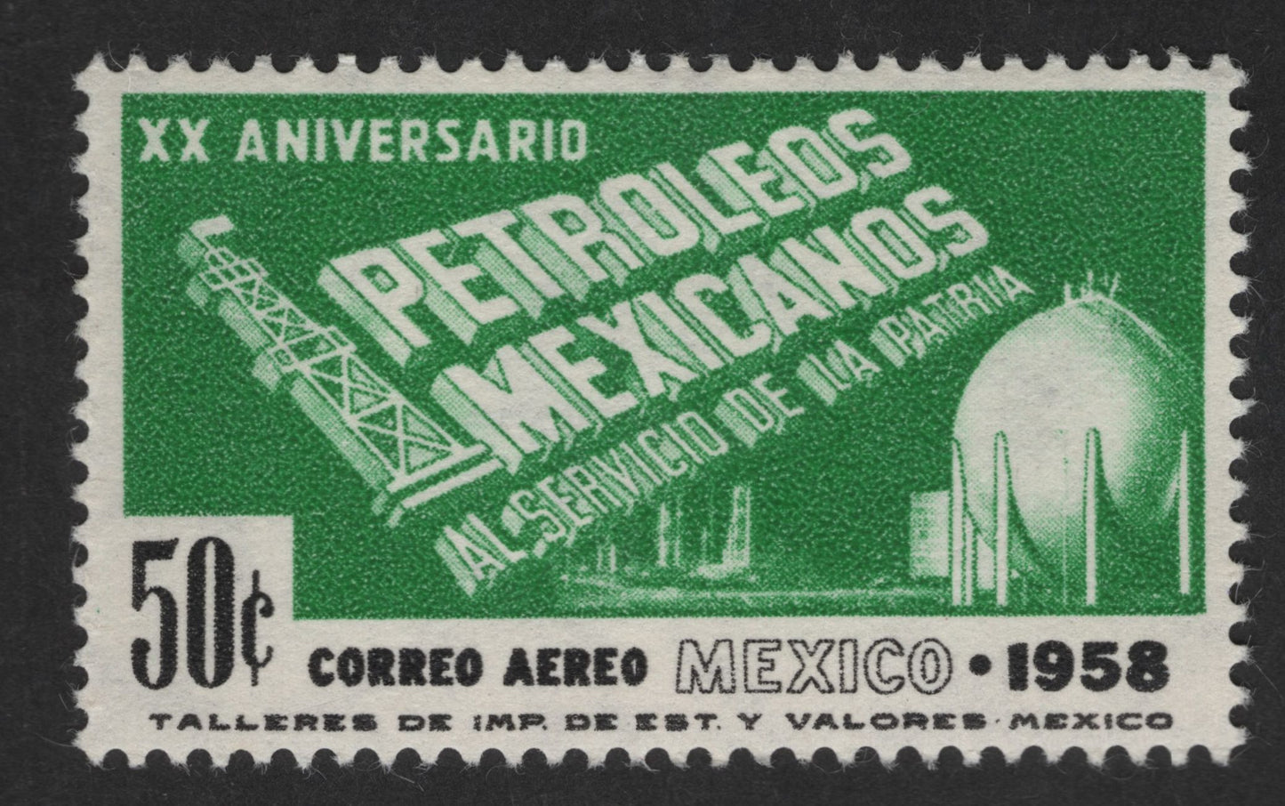 SCG12945 - Mexico 1958 – 20th Anniversary of Petroleum Expropriation Airmail Stamp (50¢)