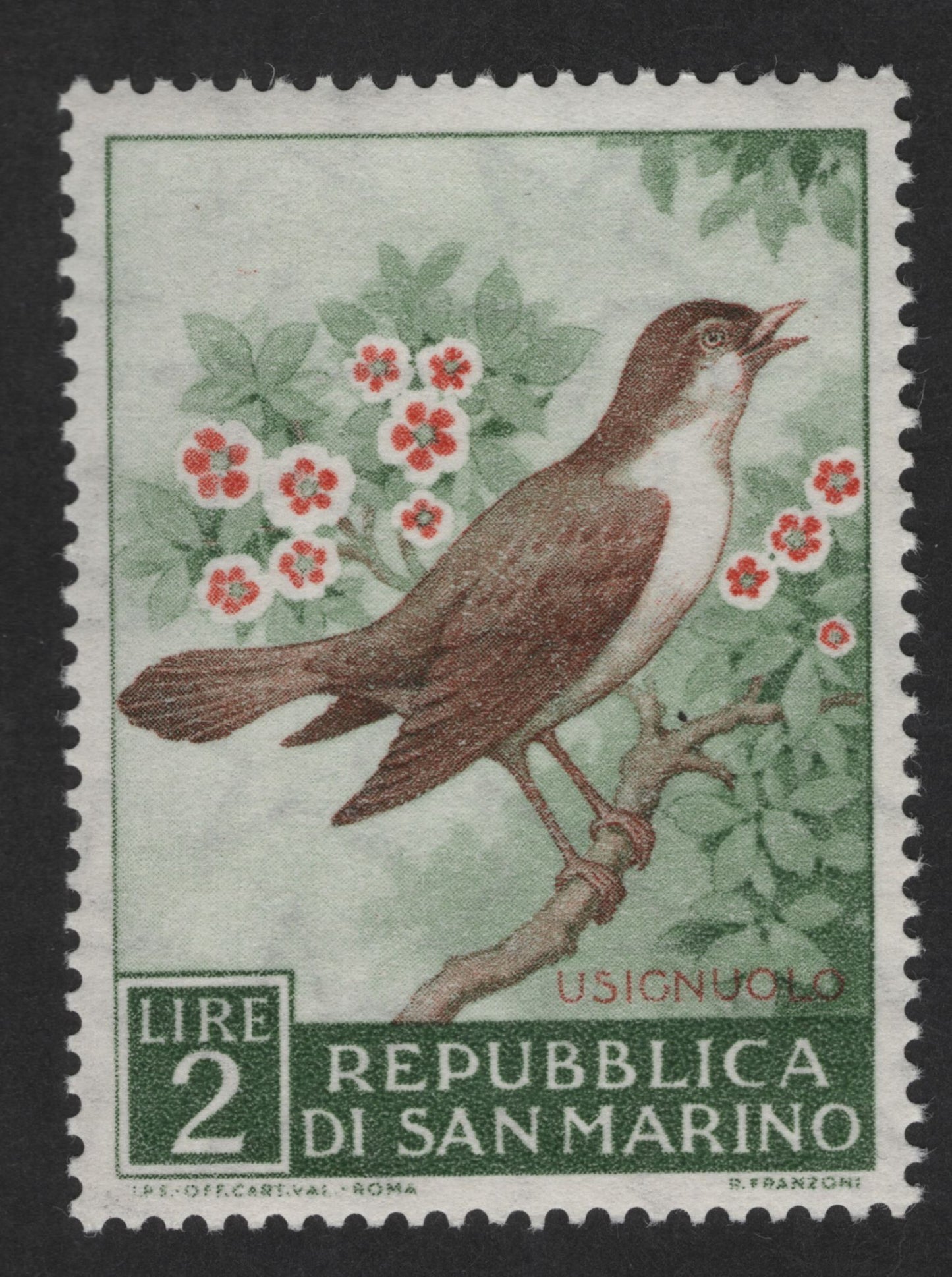 SCG12937 - San Marino 2 Lire “Usignuolo” (Nightingale) Wildlife Definitive