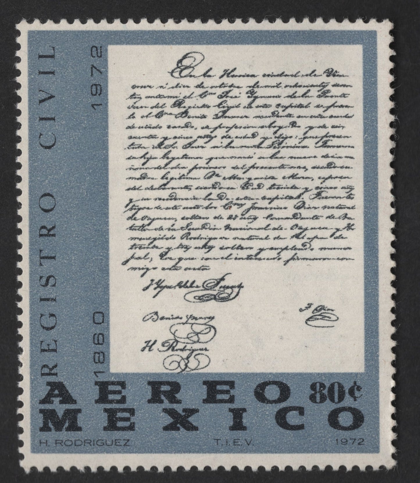SCG12968 - Mexico 1972 – Airmail 80¢ Civil Registry Document Stamp