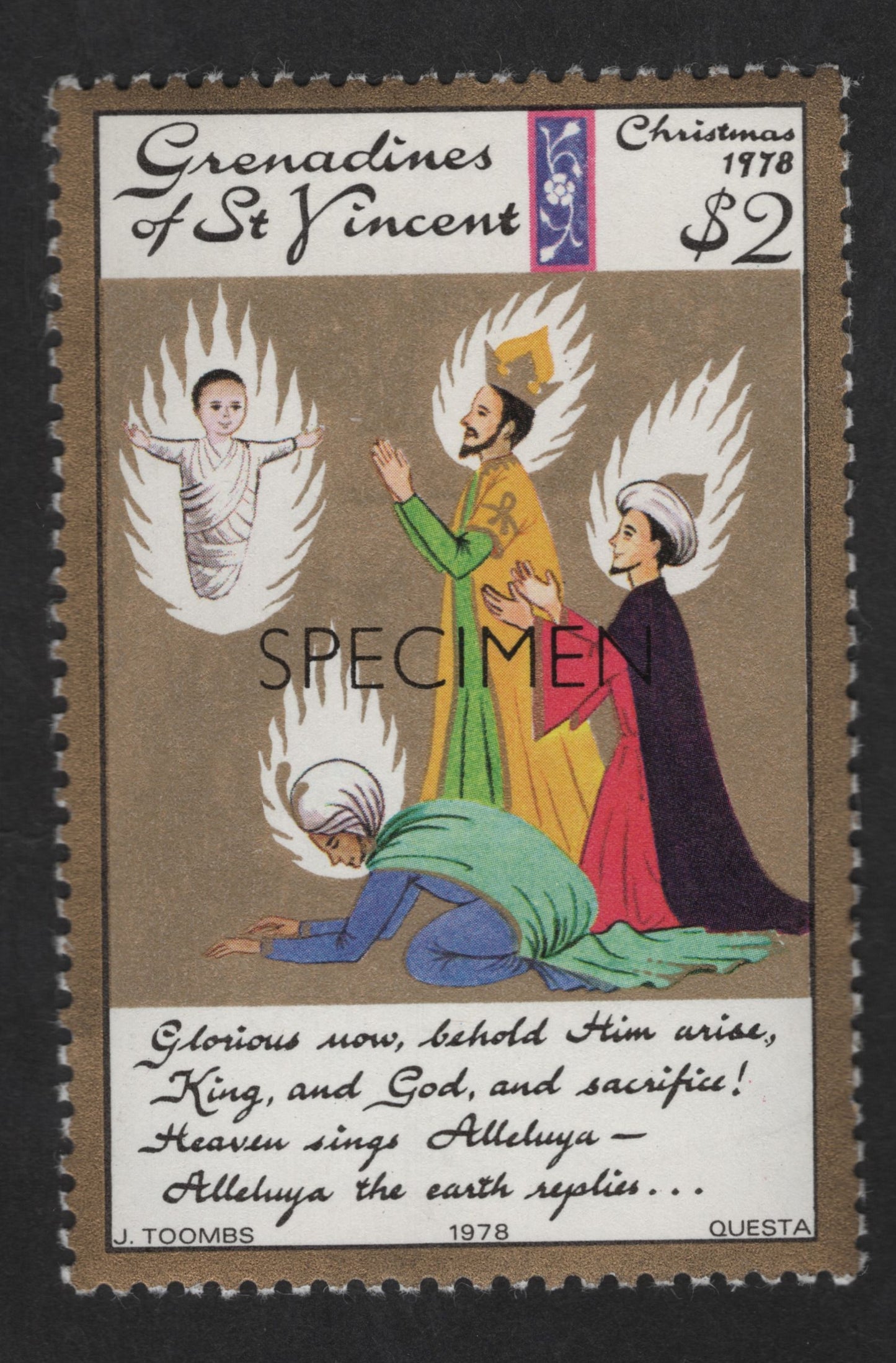 SCG12984 - Grenadines of St. Vincent – 1978 Christmas Nativity “Specimen” Stamp ($2)