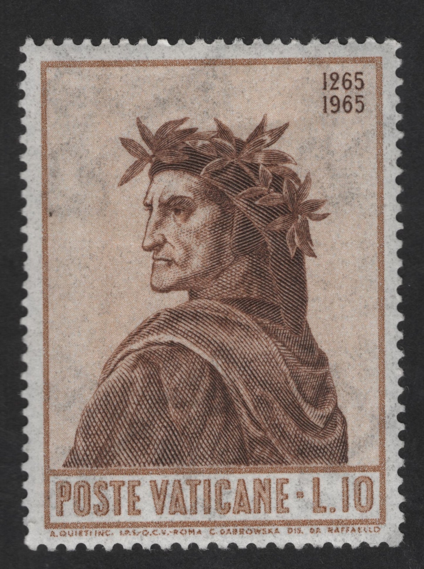 SCG12977 - Vatican City 1965 – Dante Alighieri Commemorative Stamp (10 Lire)