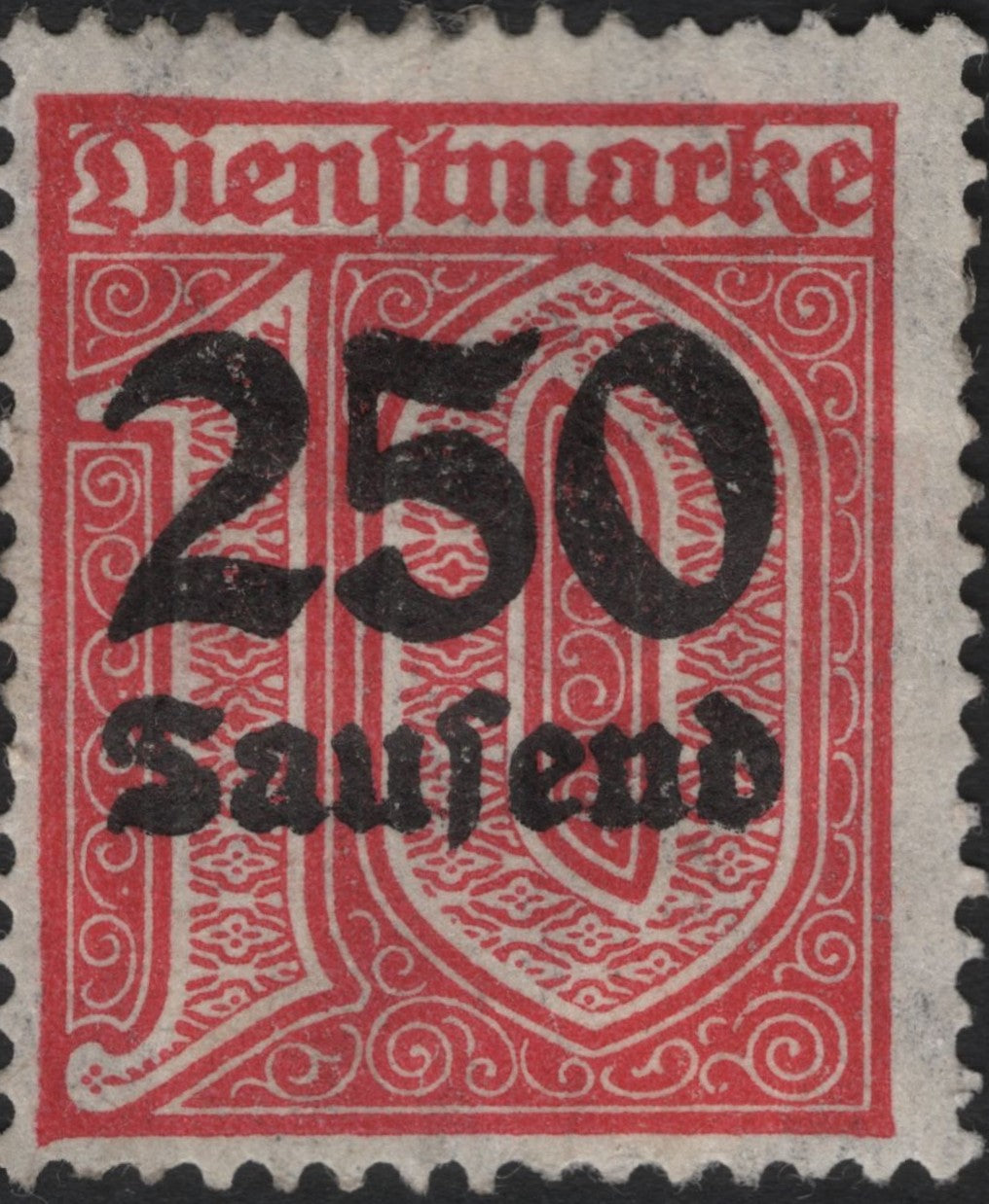 SCG10880 - Germany 1923 Official Stamp – 250 Tausend Surcharge on 10 Pf Red “Dienstmarke”