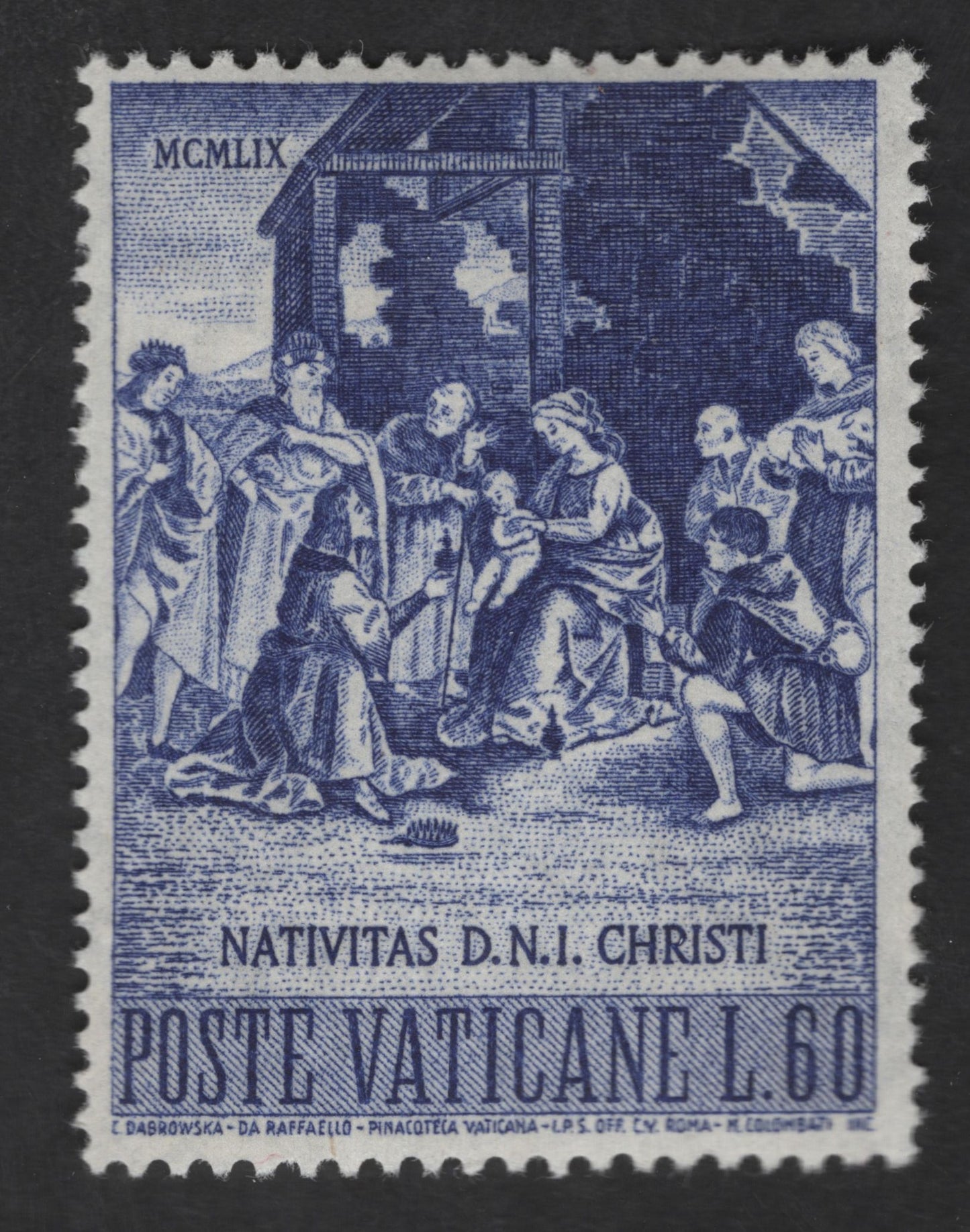 SCG12879 - Vatican City 1959 Christmas – Nativity of Christ 60 Lire Stamp