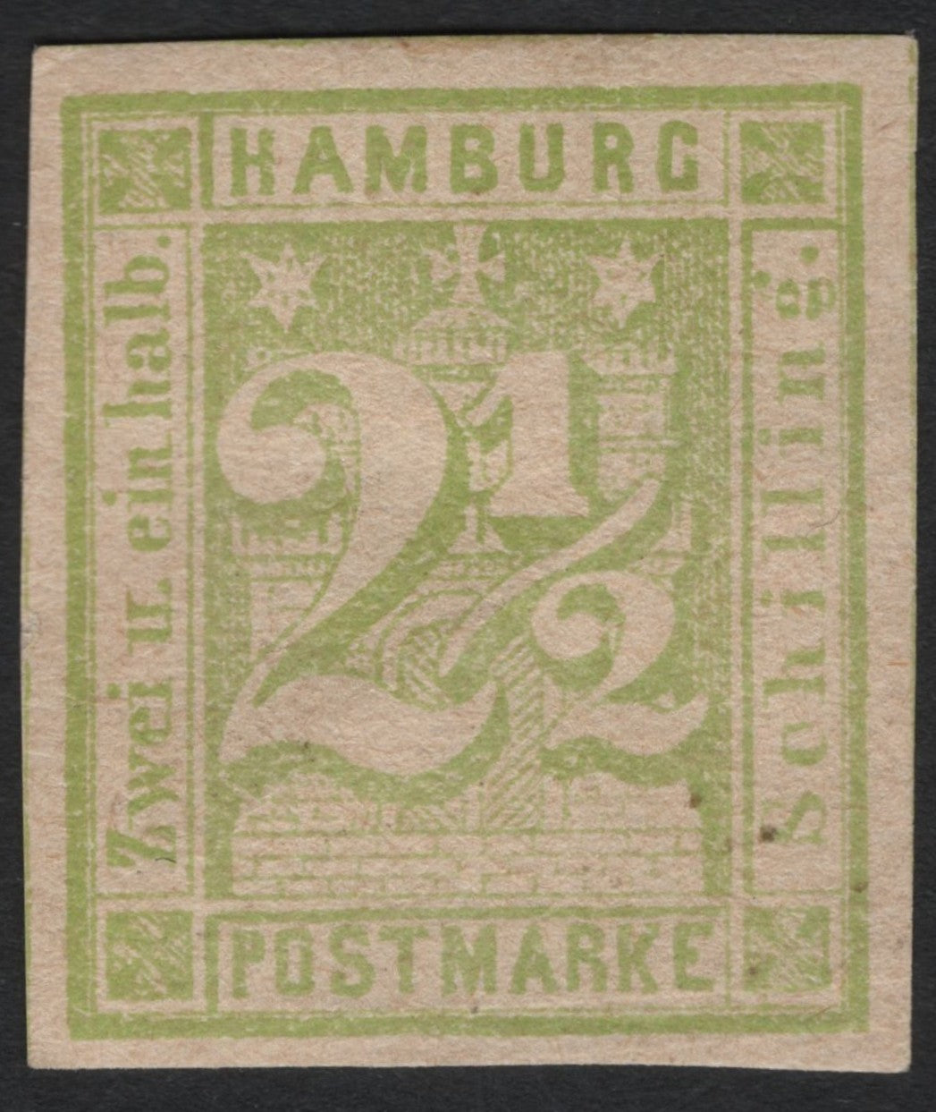 SCG10882 - Hamburg 1859 – 2 ½ Schilling Green Imperforate (City Post Issue)
