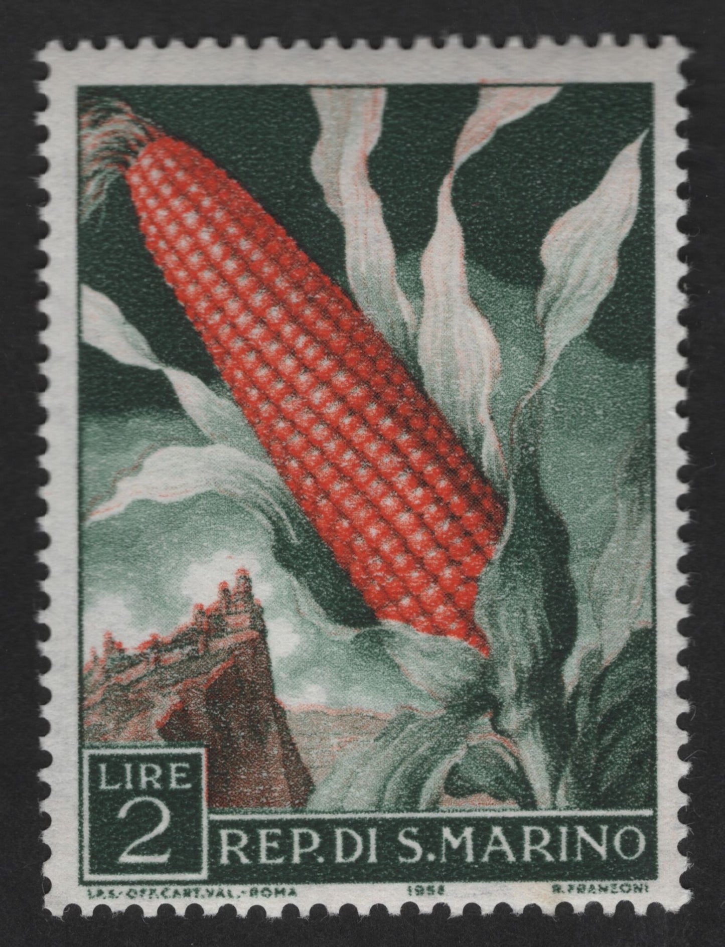 SCG12882 - San Marino 1955 Agriculture Definitive – Maize (Corn) 2 Lire Stamp