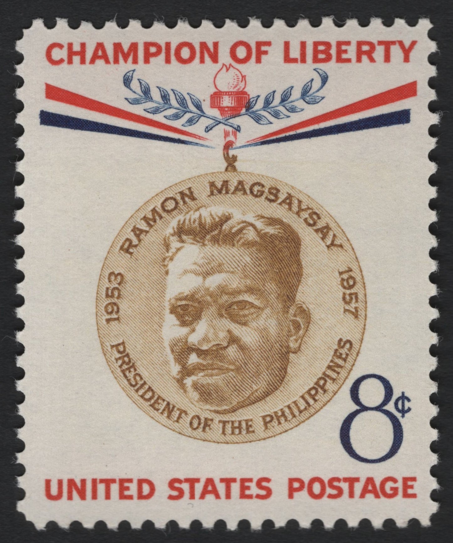 SCG10558 - United States 1957 – “Champion of Liberty: Ramon Magsaysay” 8¢ Commemorative