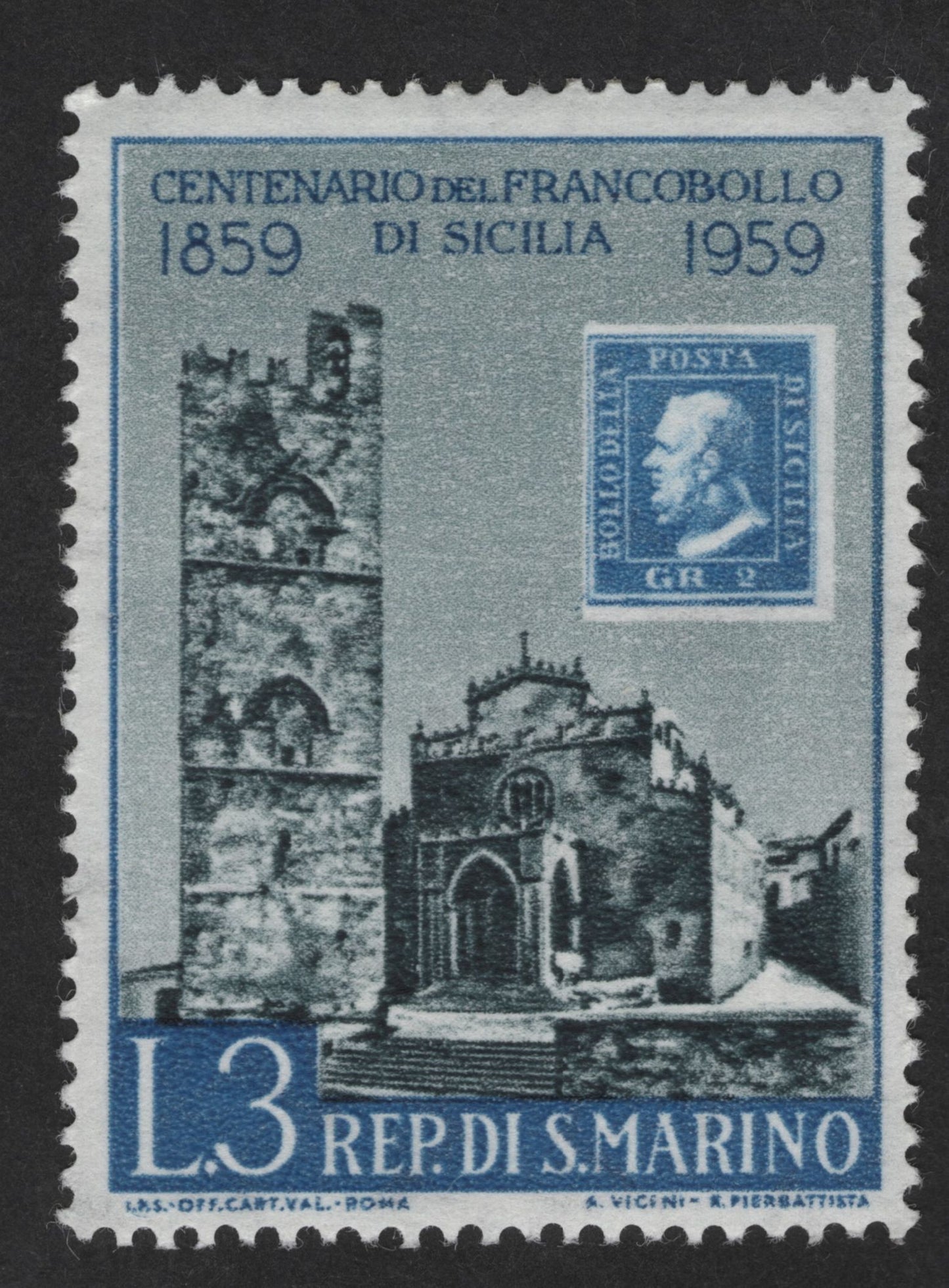 SCG12866 - San Marino 1959 – Centenary of the Sicily Postage Stamp (1859–1959) Commemorative
