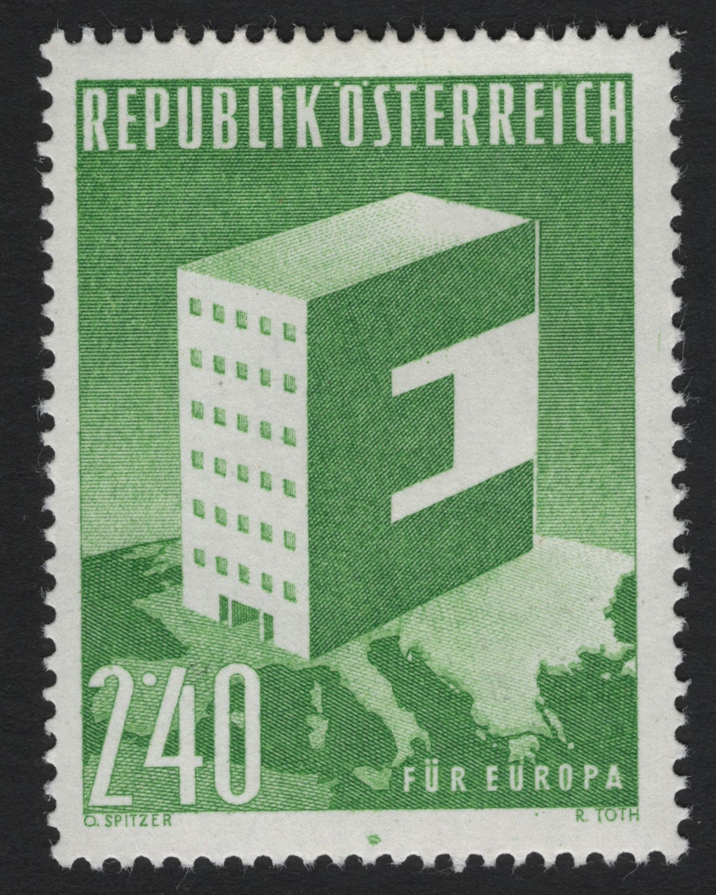 SCG6488 - Austria 1960 – Europa CEPT “E Building” 2.40s Green