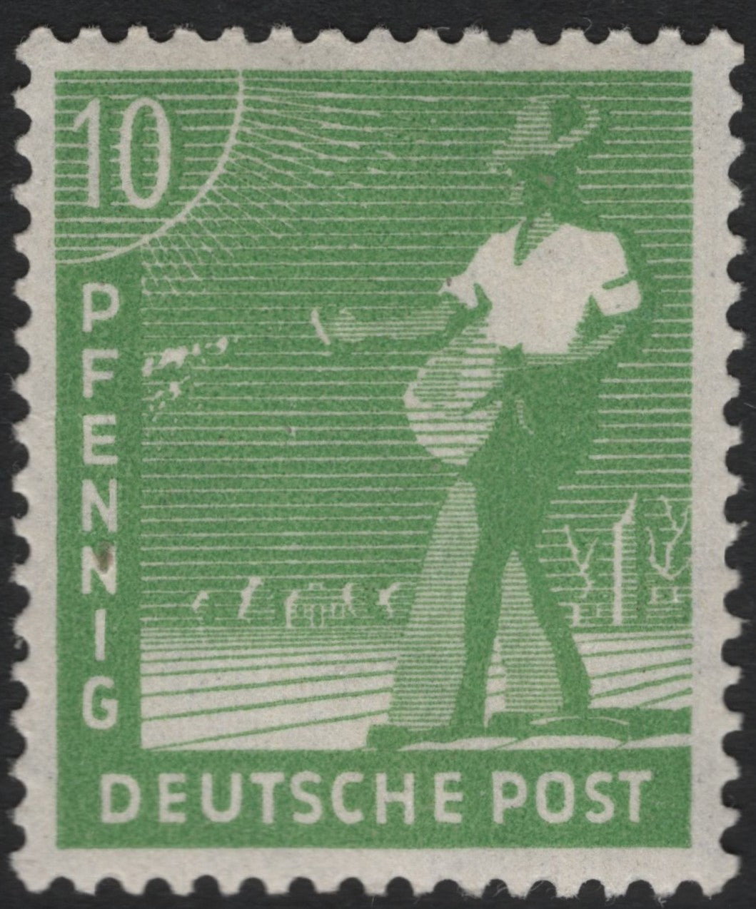 SCG10887 - Germany – 1948 “Posthorn Farmer” 10 Pfennig Green – Deutsche Post