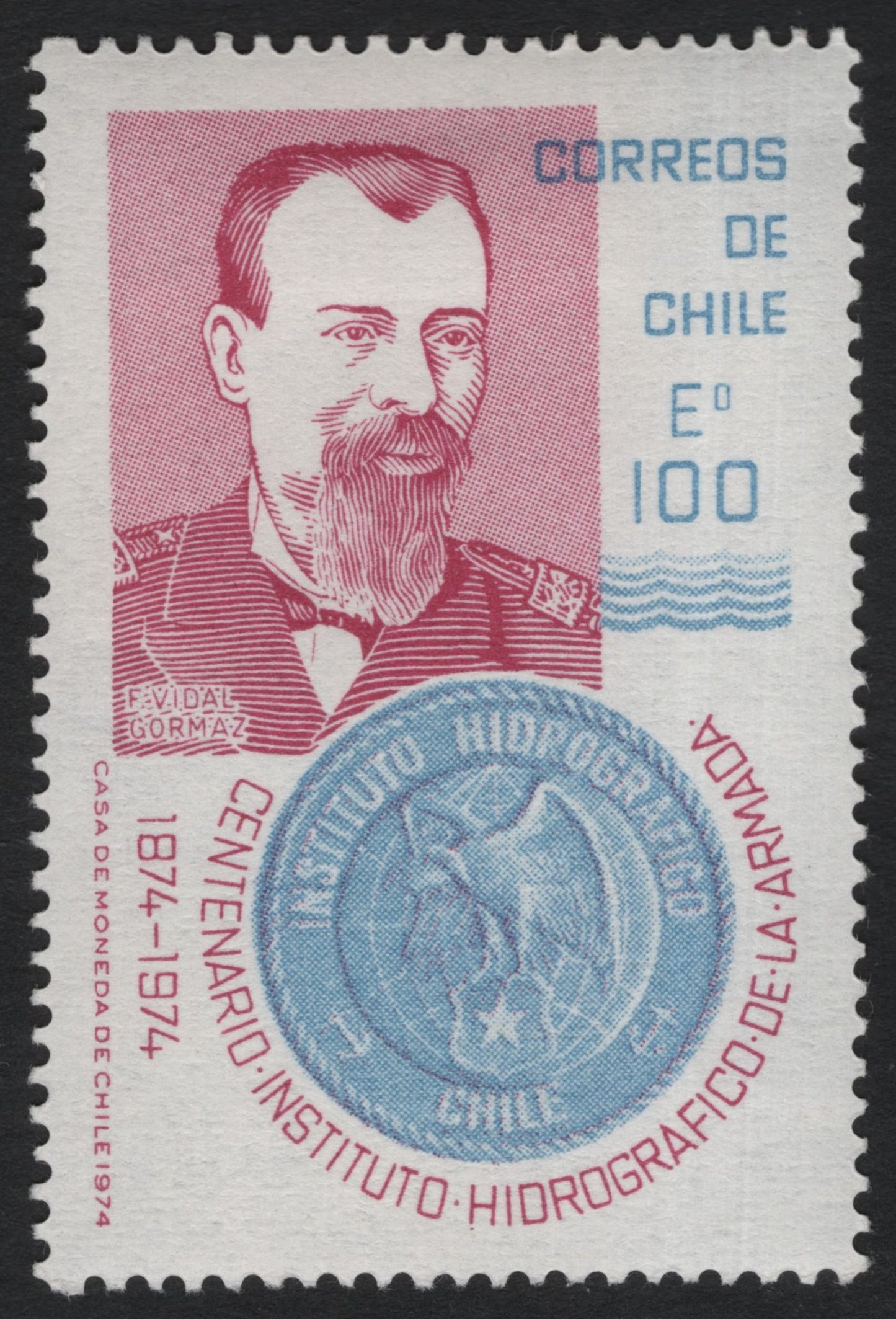 SCG10561 - Chile 1974 – Centenario Instituto Hidrográfico de la Armada – Eº 100 (F. Vidal Gormaz Portrait)