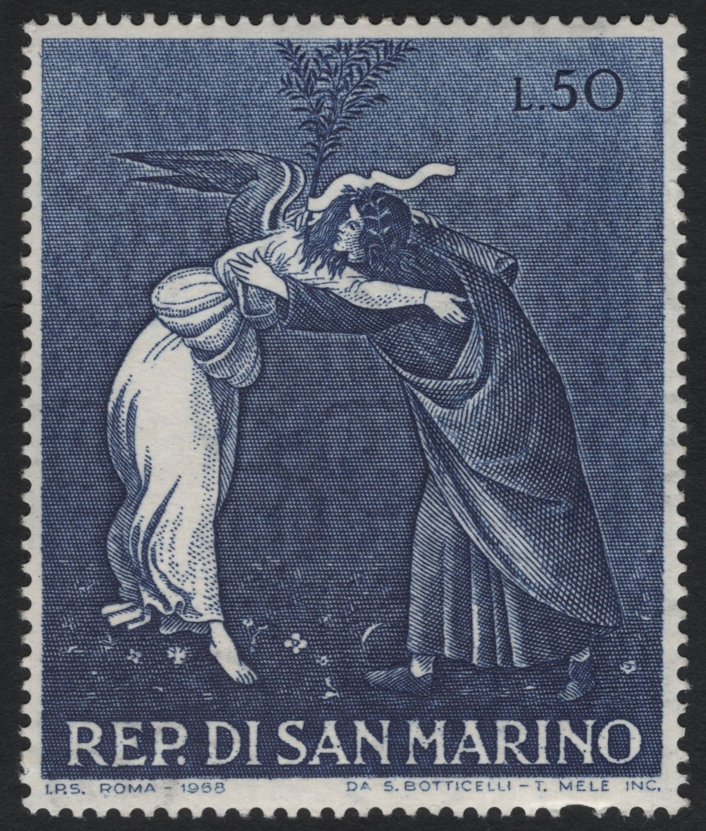 SCG10562 - 🇸🇲 San Marino 1968 – “Dante and Beatrice” (After Botticelli) – L.50