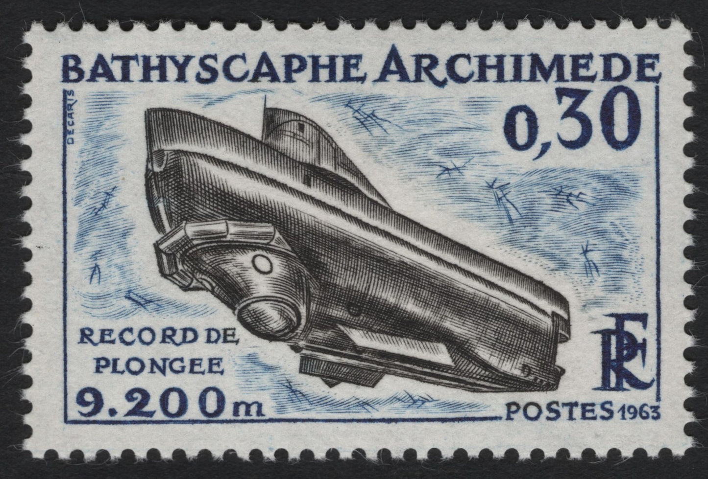 SCG9979 - France 1963 – Bathyscaphe Archimède “Record de Plongée” 0.30F