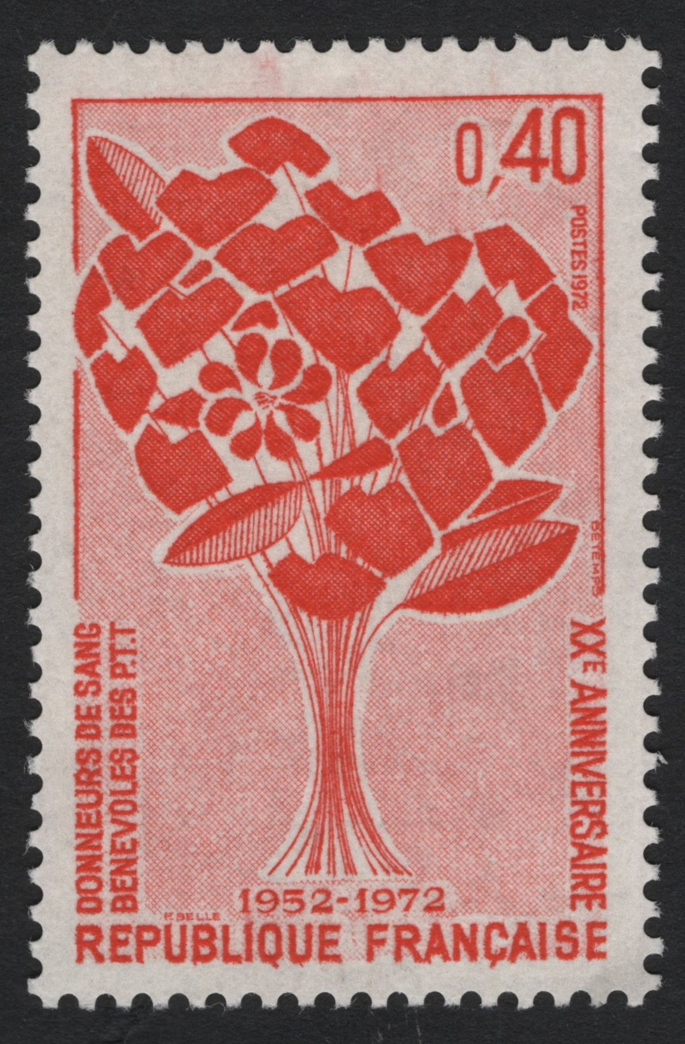 SCG9995 - France 1972 – 20th Anniversary of Volunteer Blood Donors, 0.40 F Red