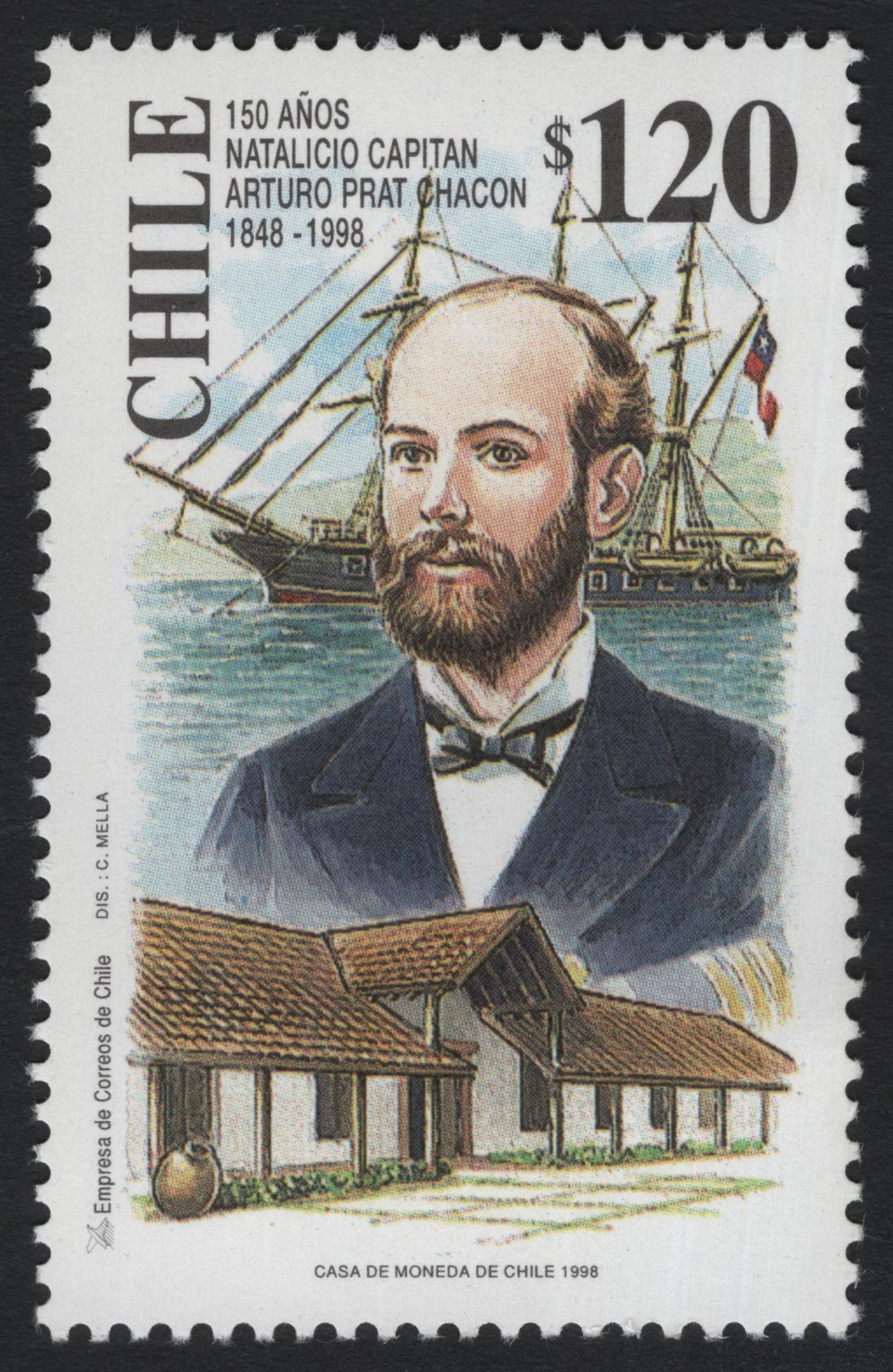 SCG10004 - Chile 1998 – 150th Birth Anniversary of Captain Arturo Prat Chacón – $120 Commemorative