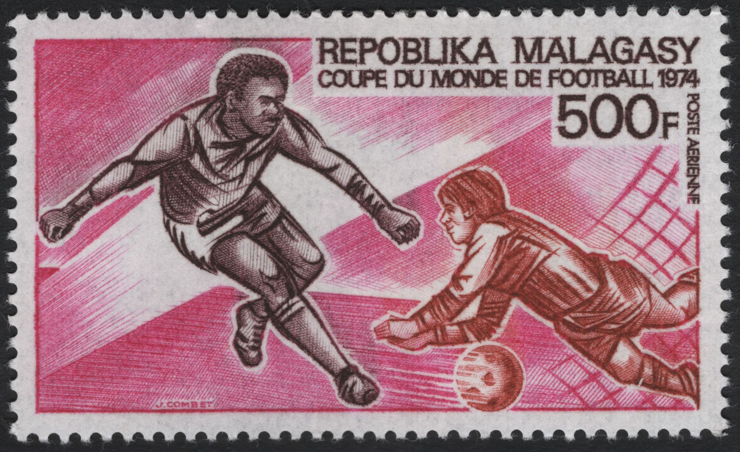 SCG10029 - Madagascar 1974 FIFA World Cup Airmail – Footballer & Goalkeeper (500F)
