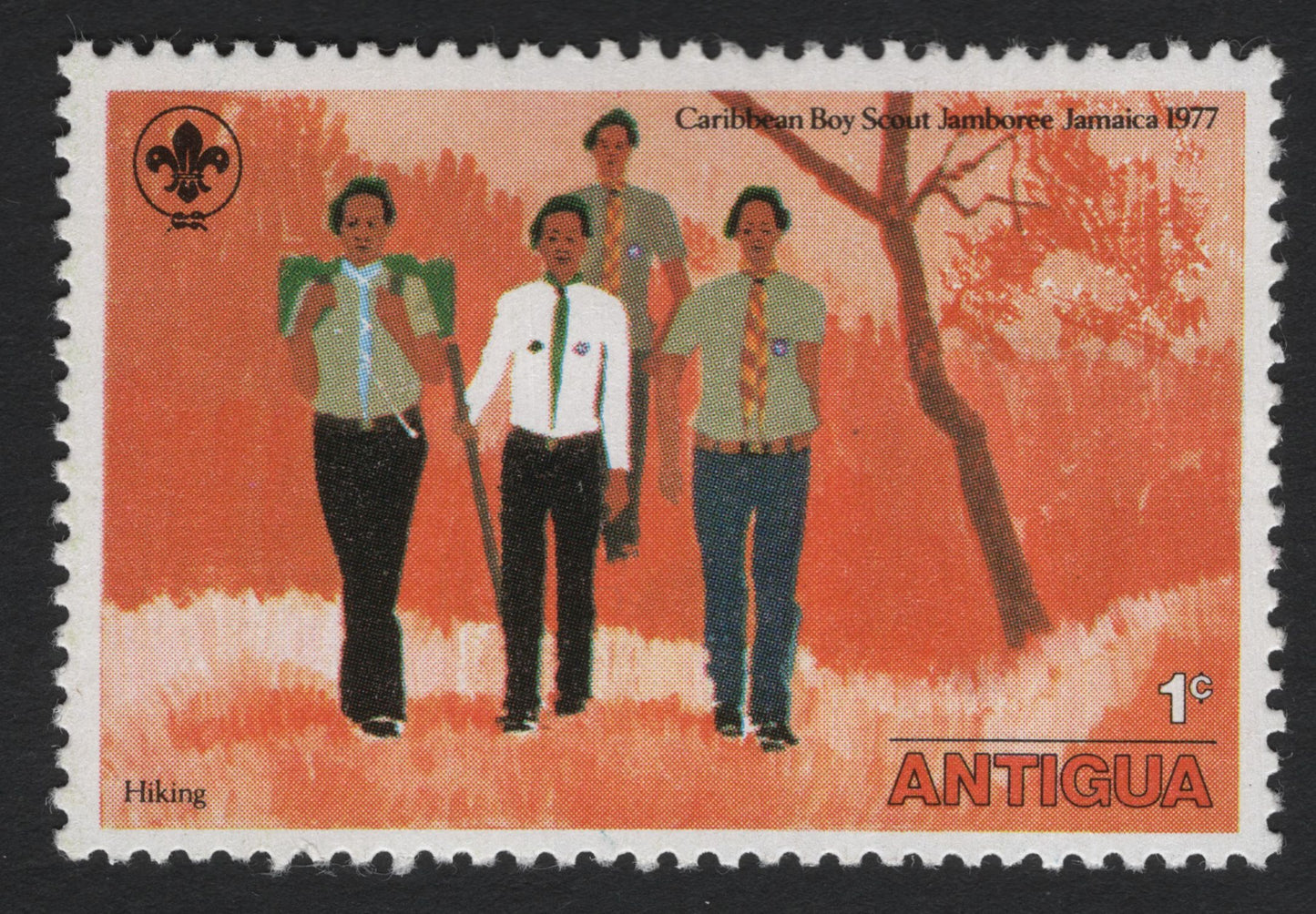 SCG9948 - Antigua 1977 – Caribbean Boy Scout Jamboree, Jamaica – “Hiking” (1¢)