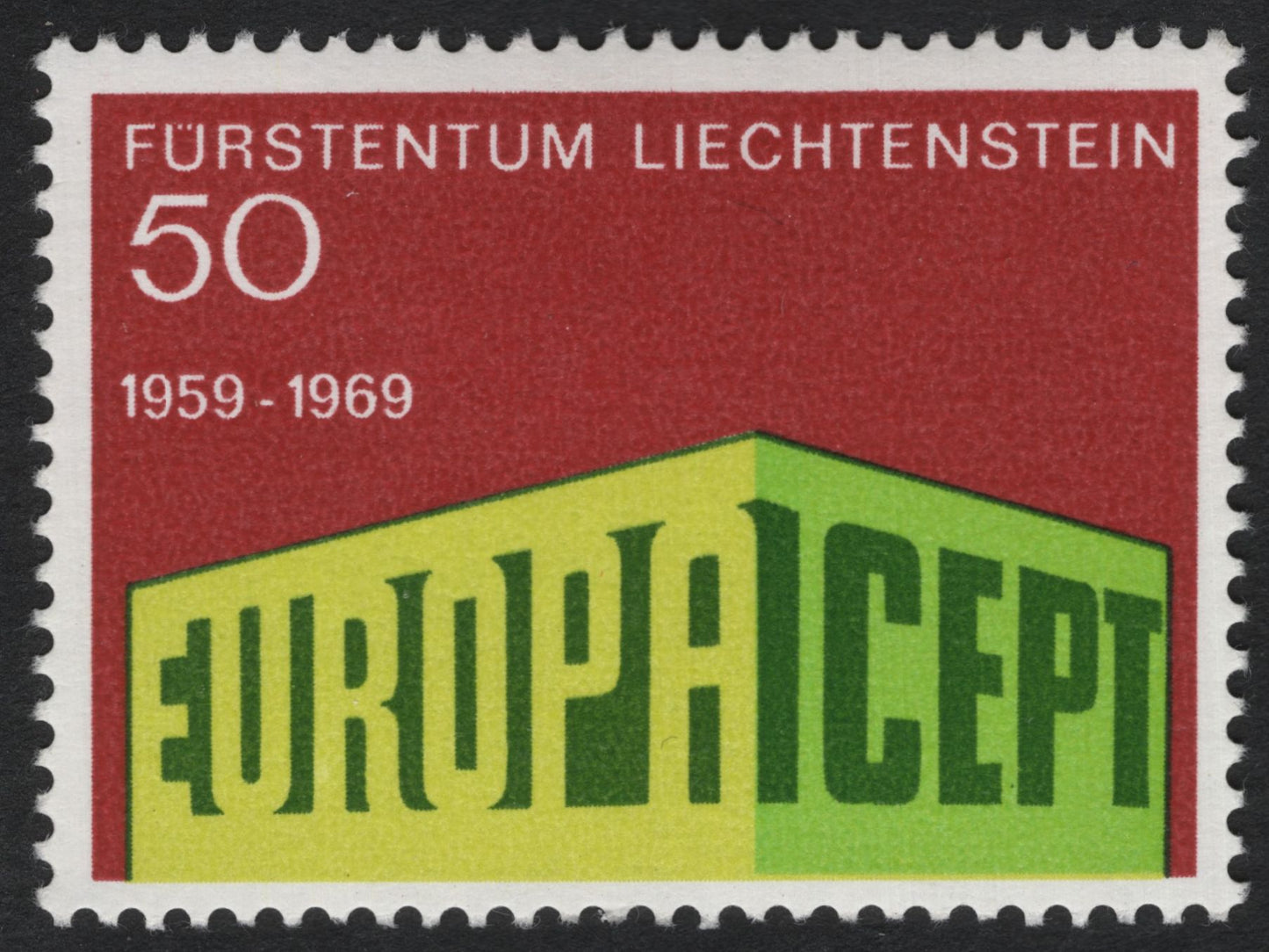 SCG9959 - Liechtenstein 1969 “EUROPA CEPT 10th Anniversary” – 50 Rp