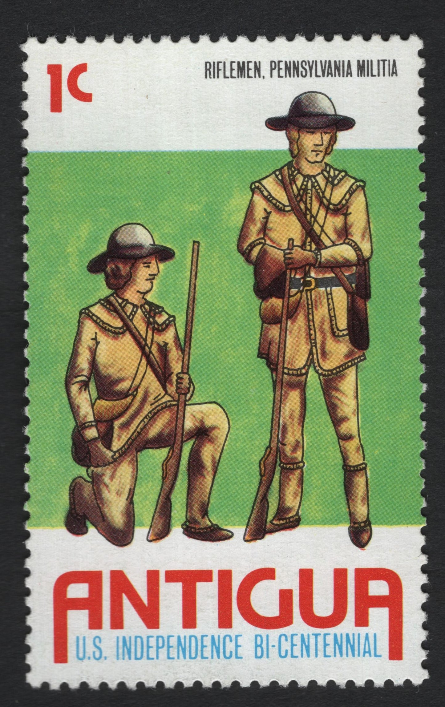 SCG9944 - Antigua 1976 – Pennsylvania Militia Riflemen (1¢) – U.S. Bicentennial Issue