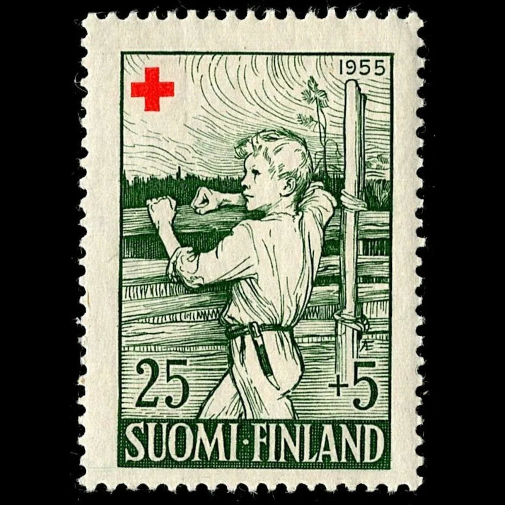 SCG114 Finland – Red Cross Stamp (1955, Boy at Fence)