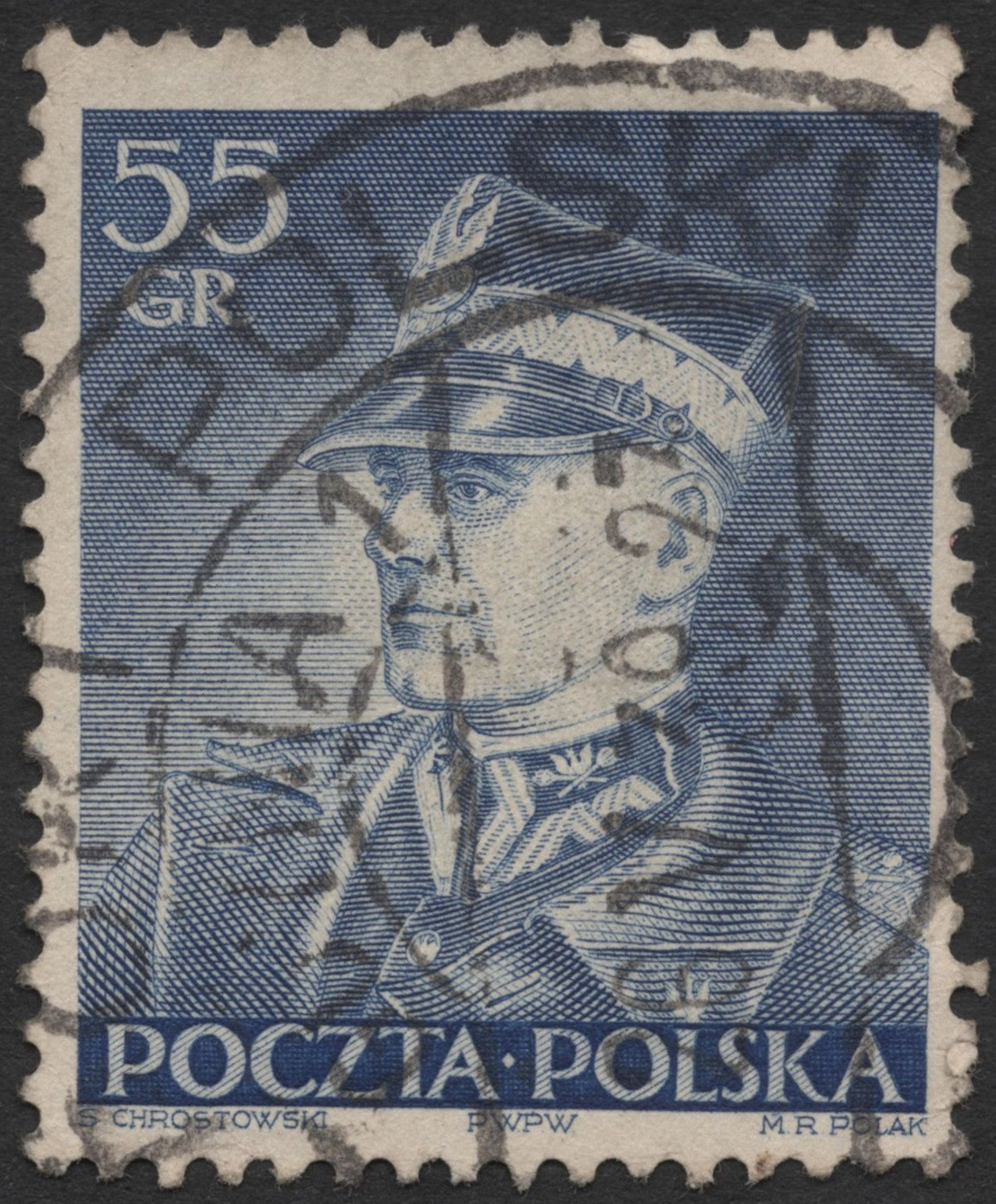 SCG572 - Poland 55 Groszy Used Stamp – Polish Military Officer Portrait