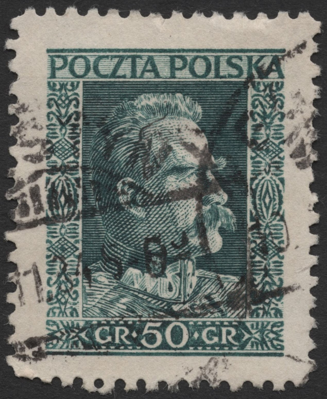 SCG573 - Poland 50 Groszy Stamp – Used Portrait of Marshal Piłsudski