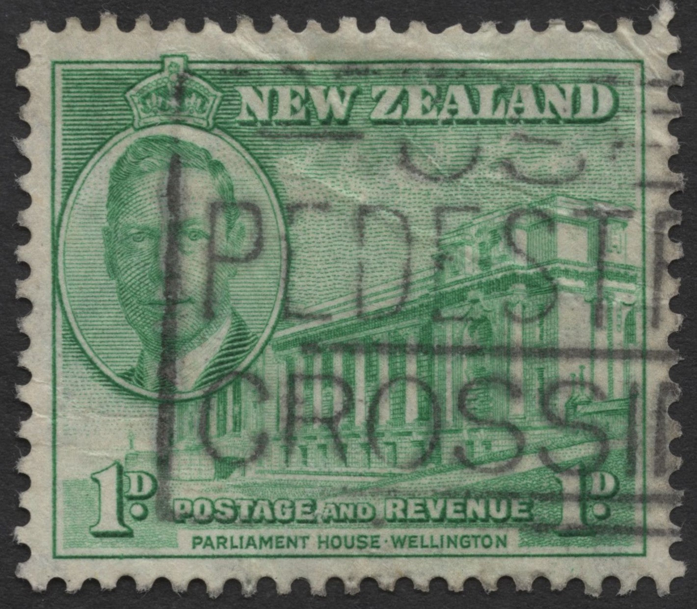 SCG574 - New Zealand 1d Used Stamp – King George VI & Parliament House