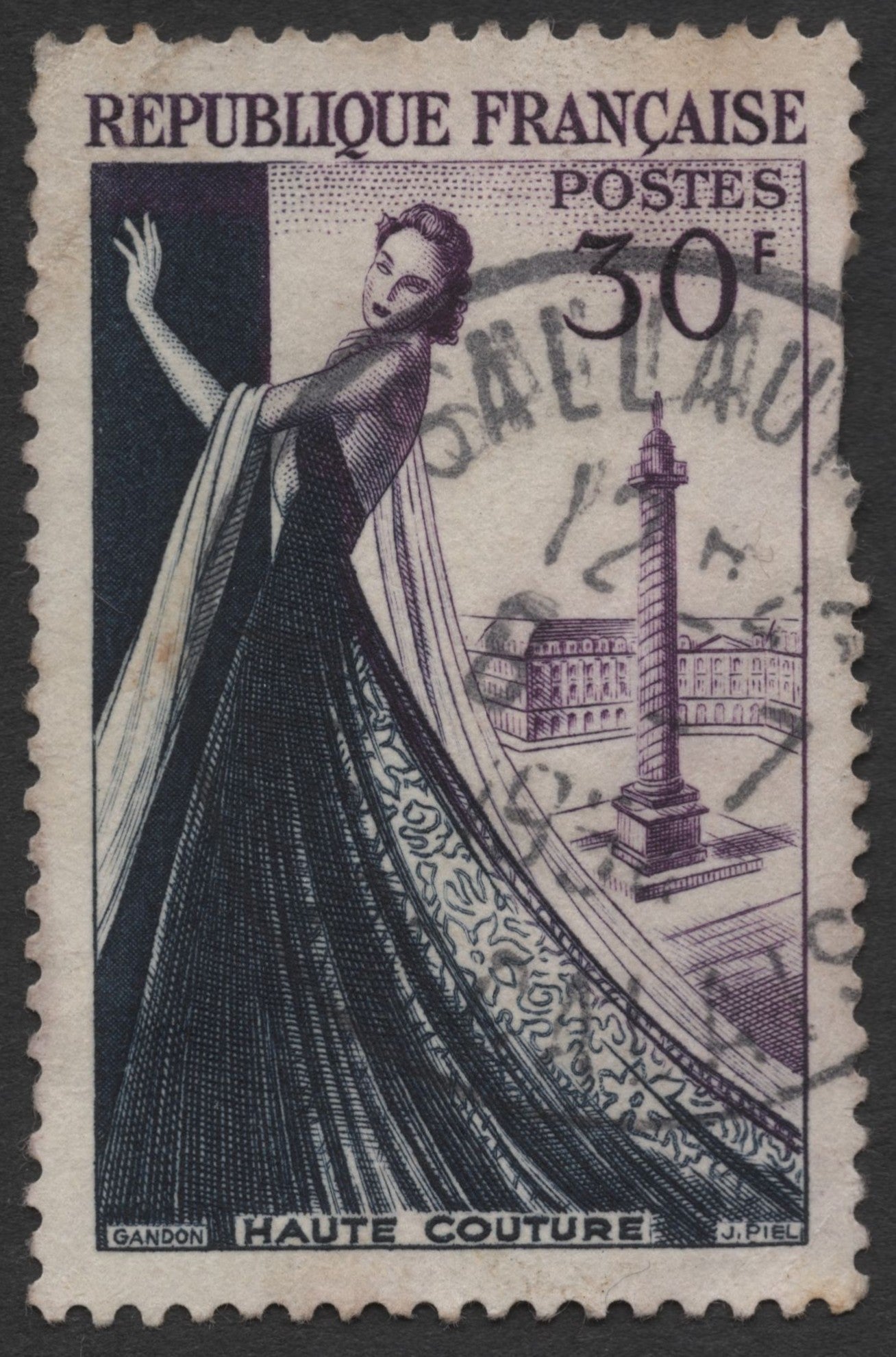 SCG585 - France 30 Francs Used Stamp – Haute Couture Fashion Design