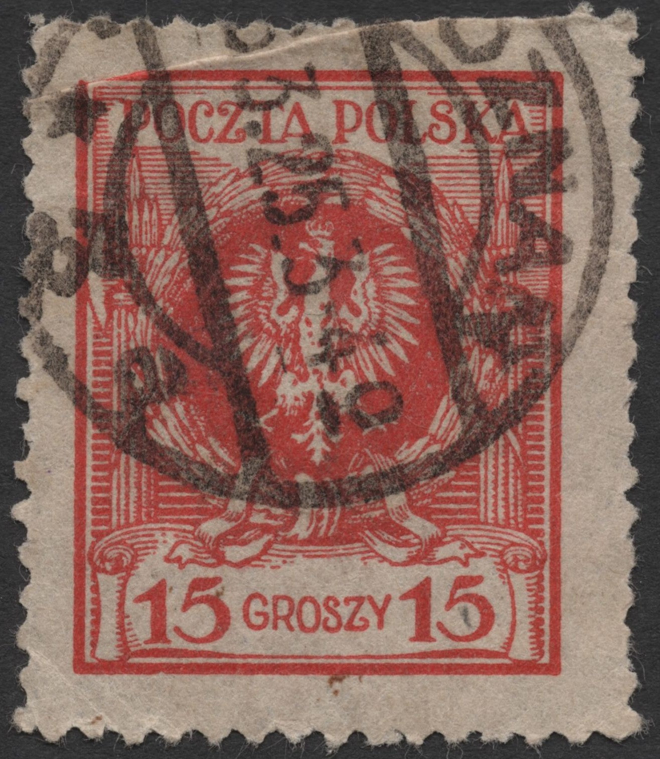 SCG588 - Poland 15 Groszy Red White Eagle Used Stamp