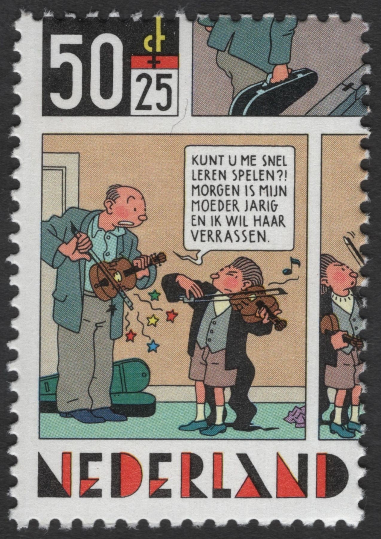 SCG12066 - Netherlands Charity Comic Stamp – Musical Lesson Humor (50c + 25c)