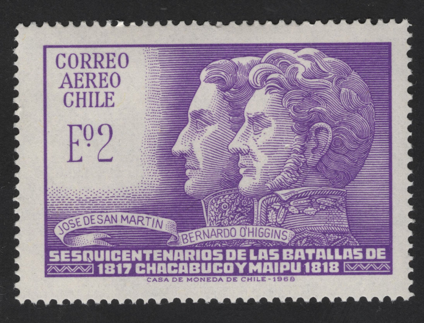 SCG13621 - Chile 1968 Airmail Stamp – Sesquicentennial of the Battles of Chacabuco & Maipú