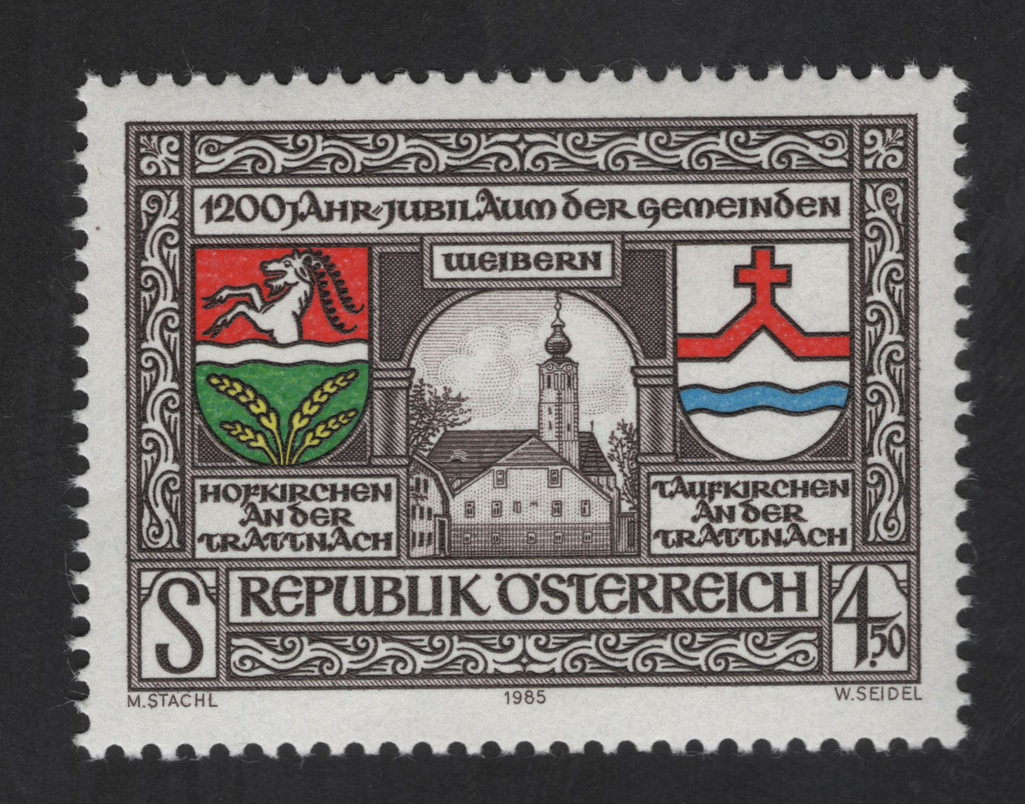 SCG13622 - Austria 1985 – 1200th Anniversary of the Municipality of Weibern (4.50 S Stamp)