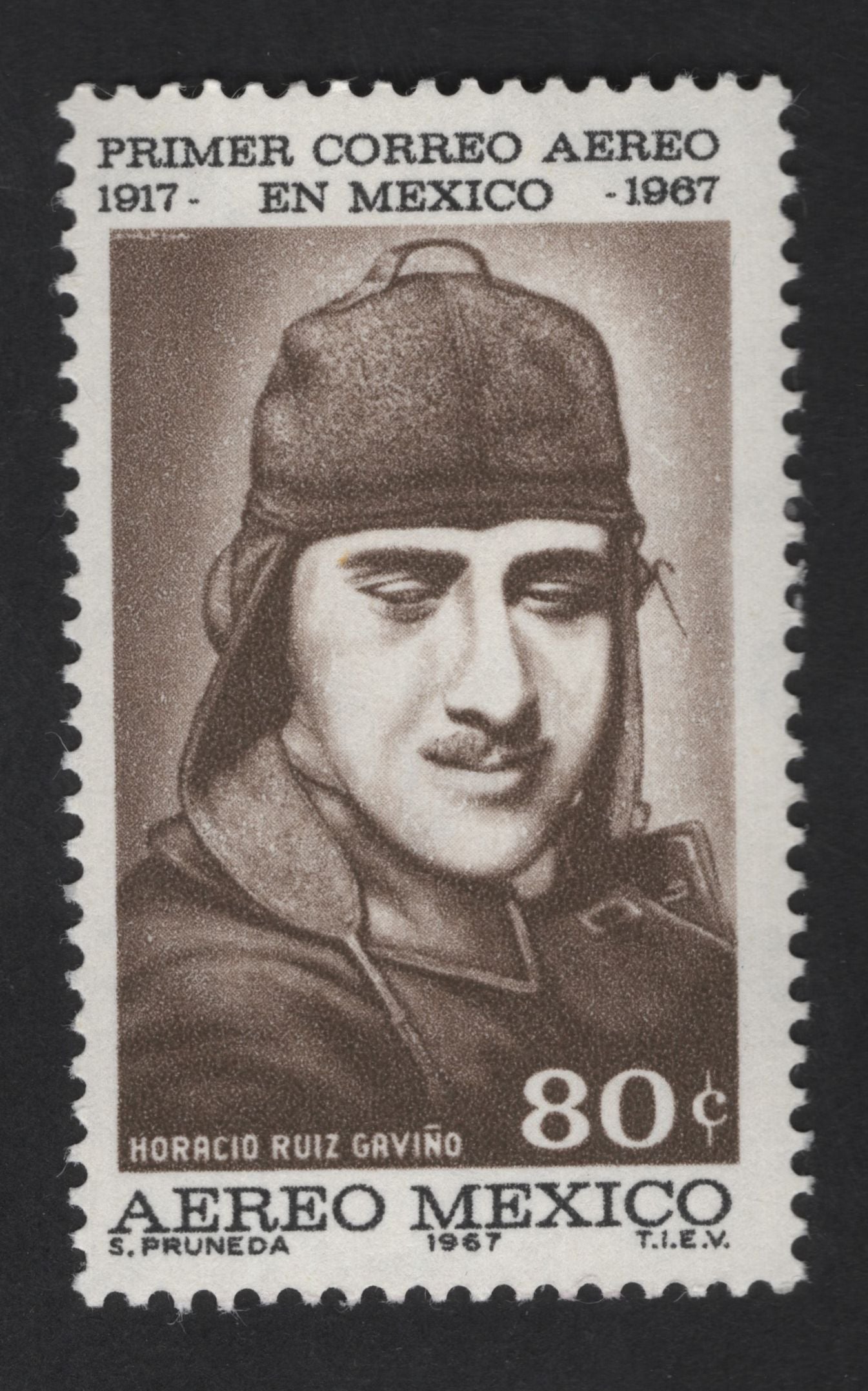 SCG13544 - Mexico 1967 – First Airmail in Mexico (Horacio Ruiz Gaviño) 80¢ Airmail Stamp