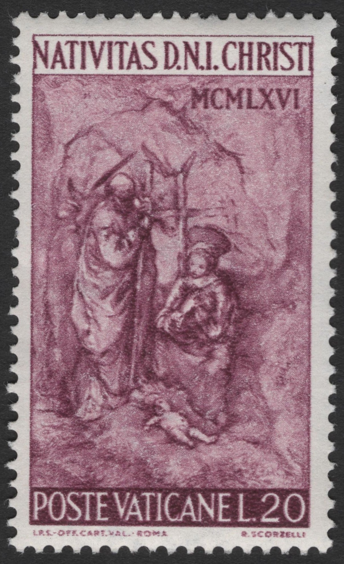 SCG11995 - Vatican City 1966 Nativity of Christ Stamp – 20 Lire