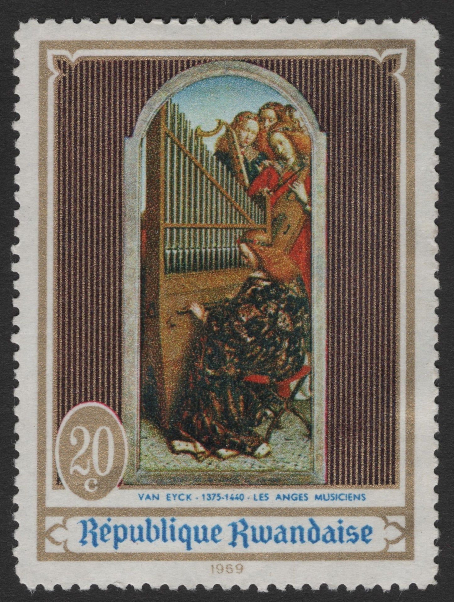 SCG11660 - Rwanda 1969 – Jan van Eyck “Les Anges Musiciens” Art Stamp (20c)