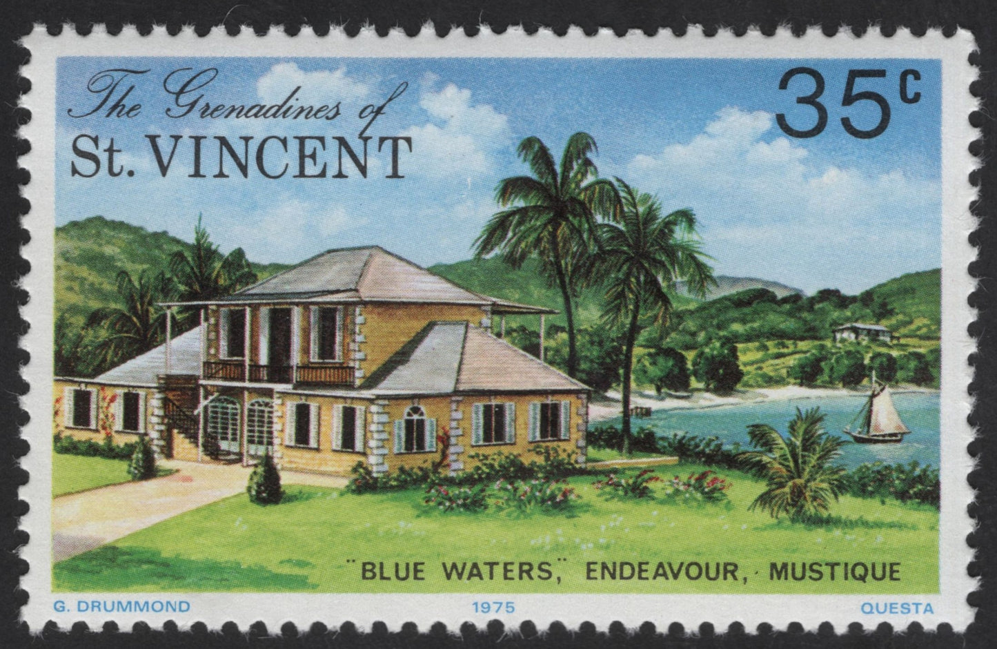 SCG12342 - Blue Waters, Endeavour, Mustique – 35c (1975)